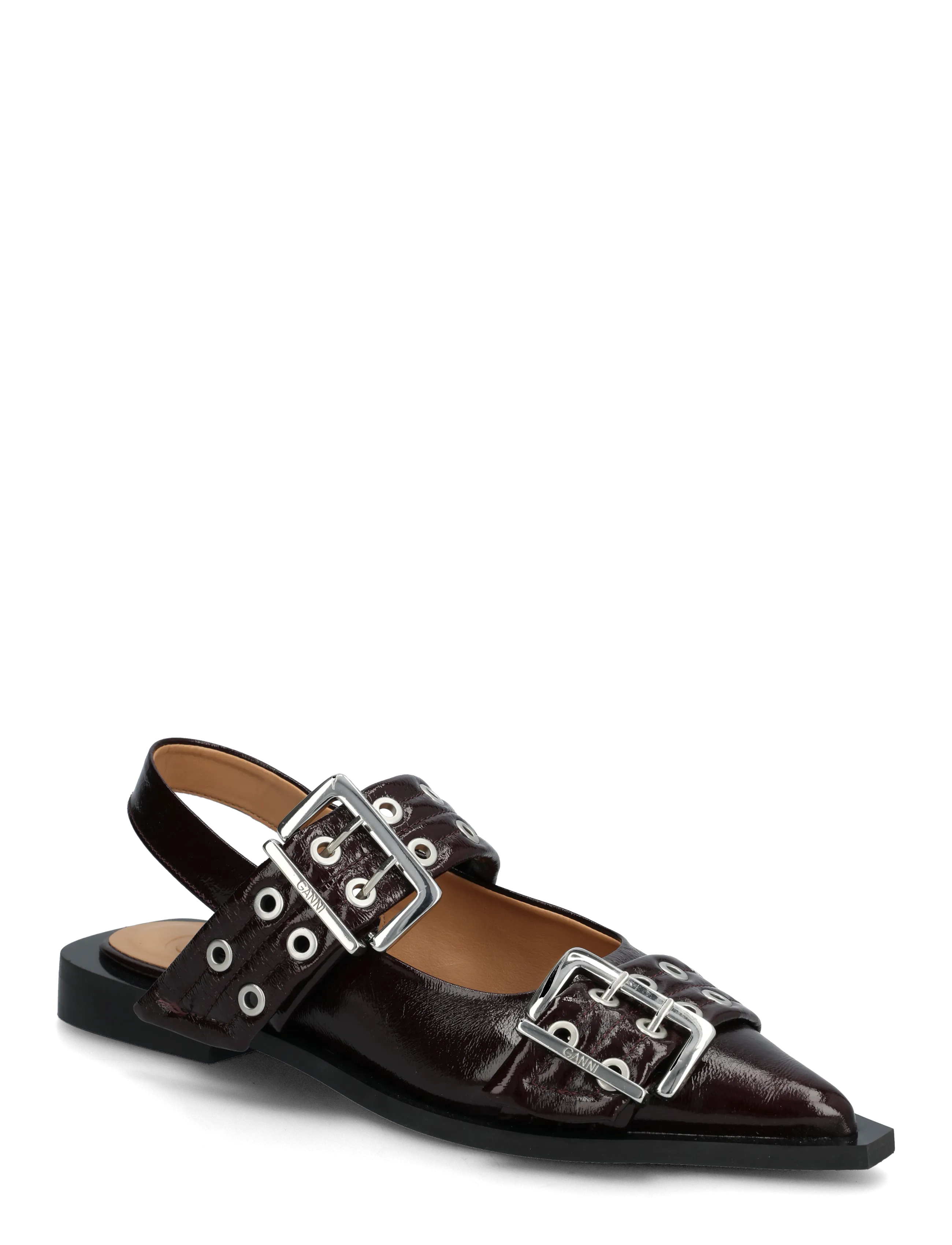 Ganni Feminine Buckle Ballerinas, 38, Slingbacks, Burgunderrot - Flat Frauen