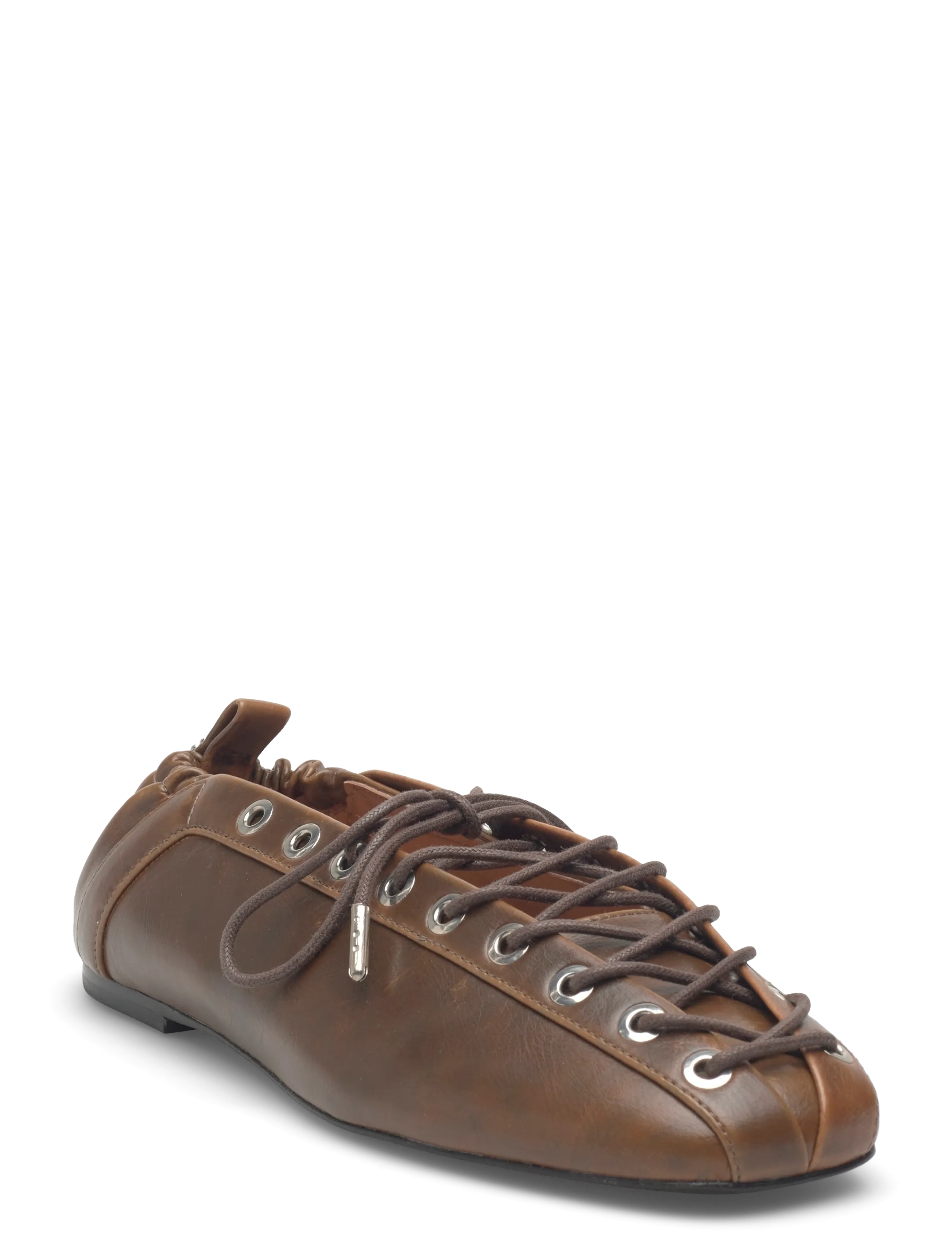 Ganni Eyelets Lace Up Ballerina Crinkle Oleatex - Ballerina sko - BROWN / brown