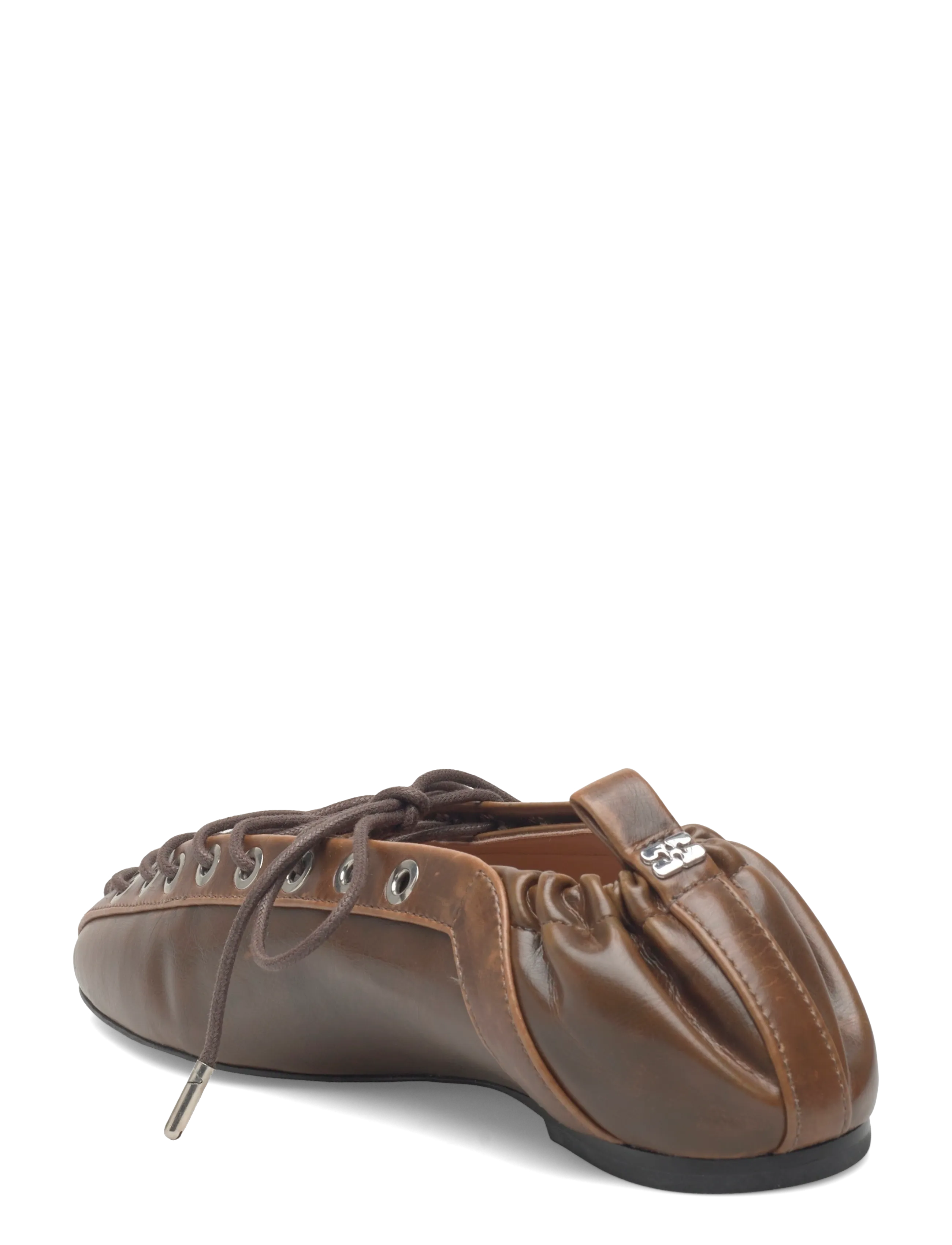 Ganni - Eyelets Lace Up Ballerina Crinkle Oleatex - besondere anlässe - brown - 2