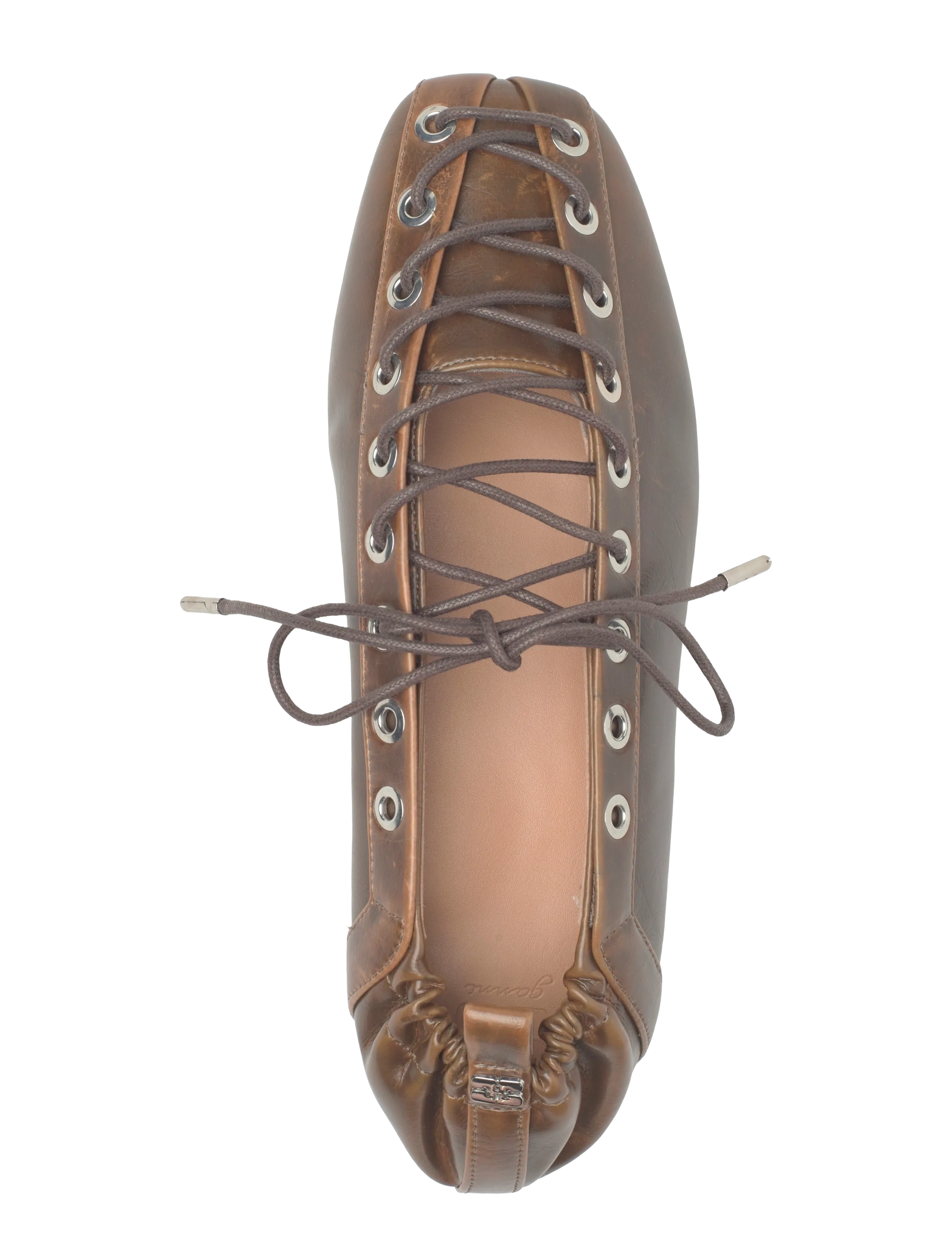Ganni - Eyelets Lace Up Ballerina Crinkle Oleatex - besondere anlässe - brown - 3