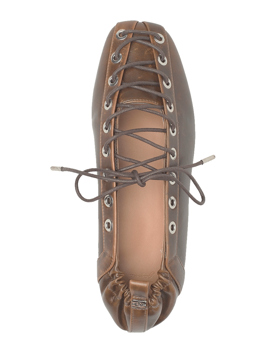 Ganni - Eyelets Lace Up Ballerina Crinkle Oleatex - besondere anlässe - brown - 3