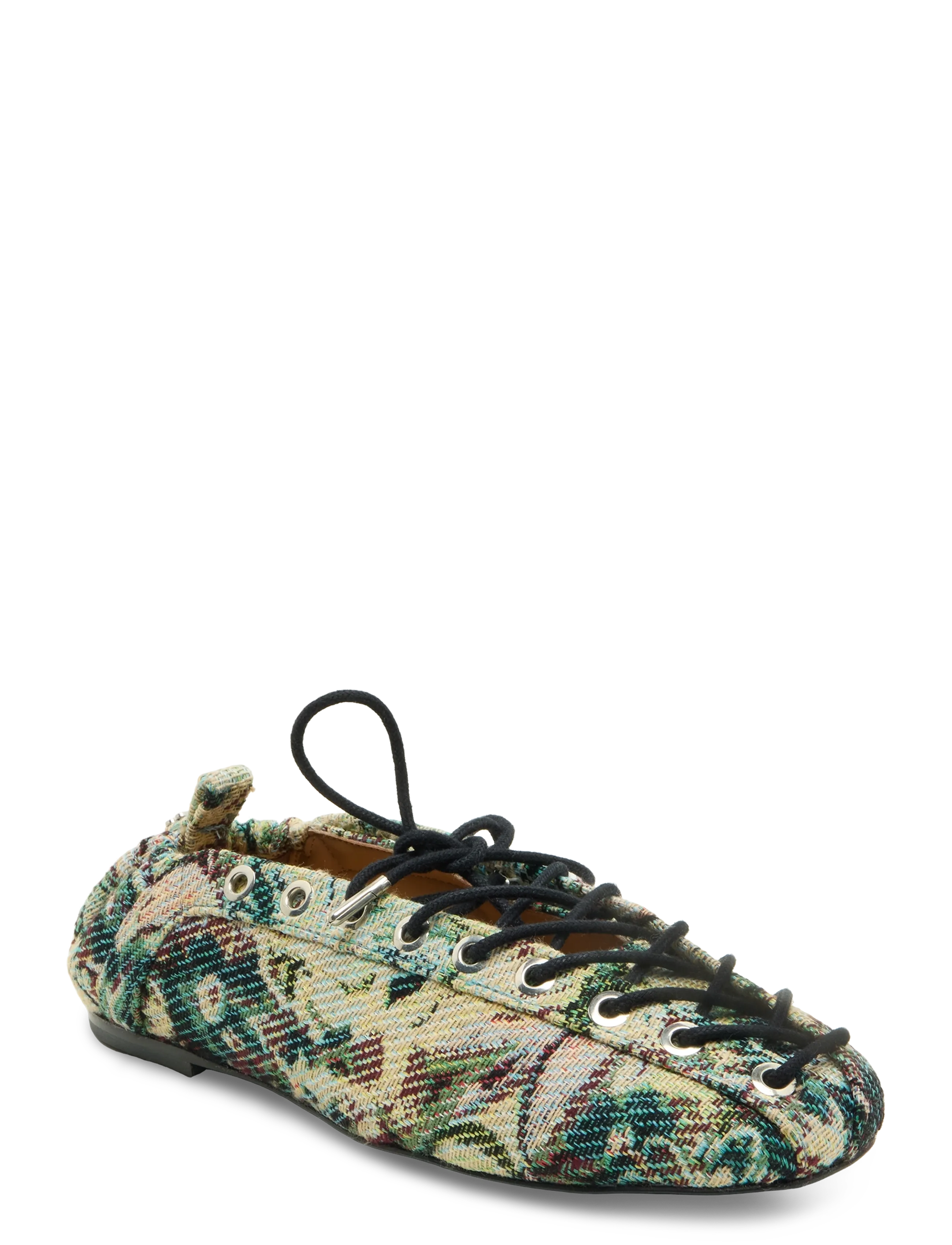 Ganni Tapestry Effect Lace Up Ballerina Flat, Kvinder, Gobelin Snøre Ballerinaer, Multi/mønstret, Str: 38