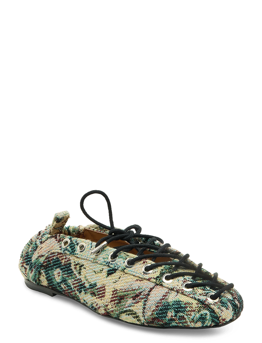 Ganni - Tapestry Effect Lace Up Ballerina Flat - særlige begivenheder - multicolored - 0