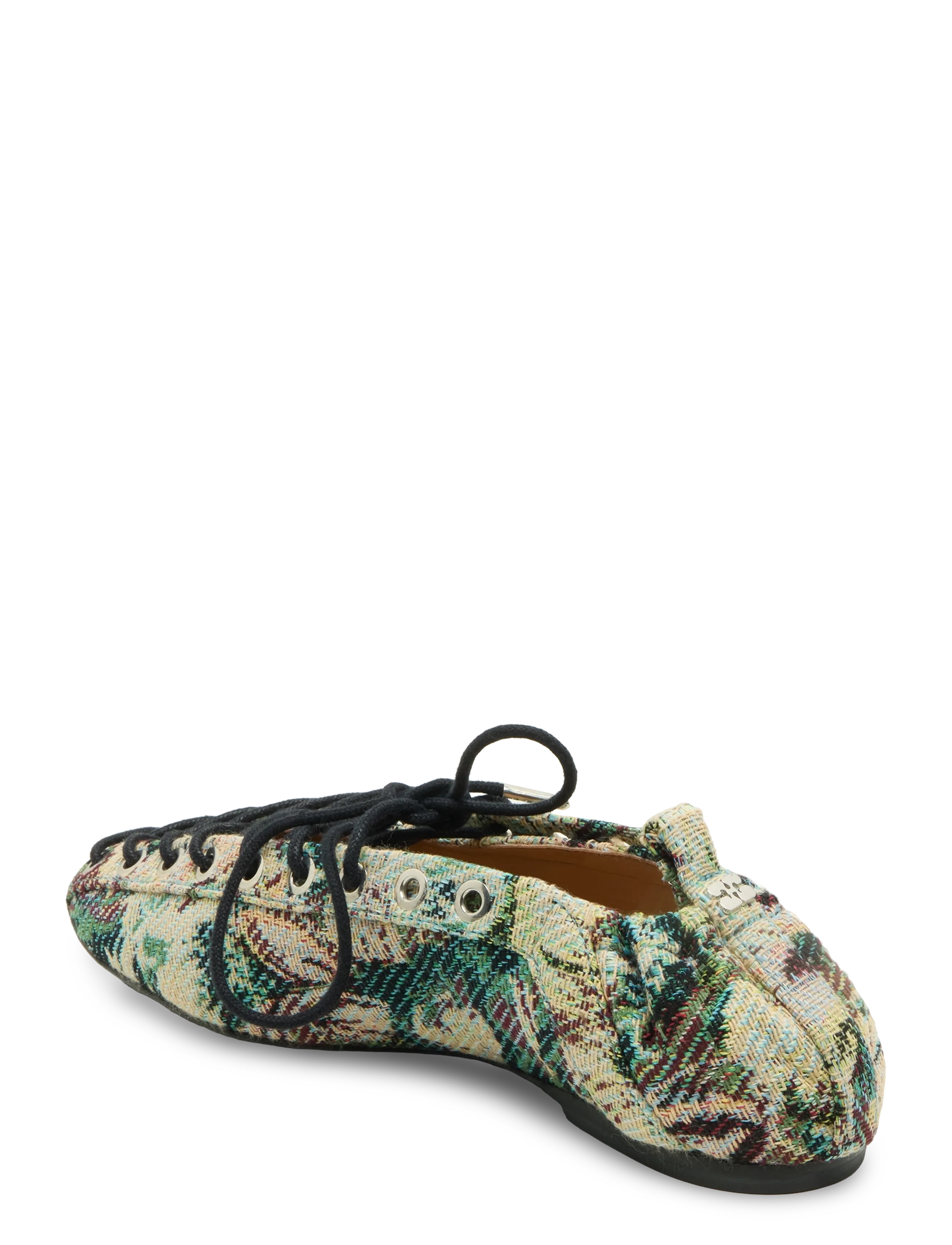 Ganni - Tapestry Effect Lace Up Ballerina Flat - multicolored - 1