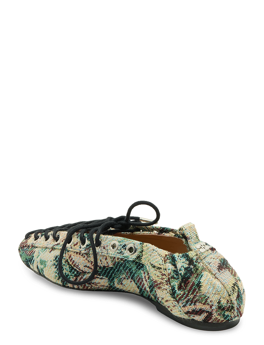 Ganni - Tapestry Effect Lace Up Ballerina Flat - særlige begivenheder - multicolored - 1