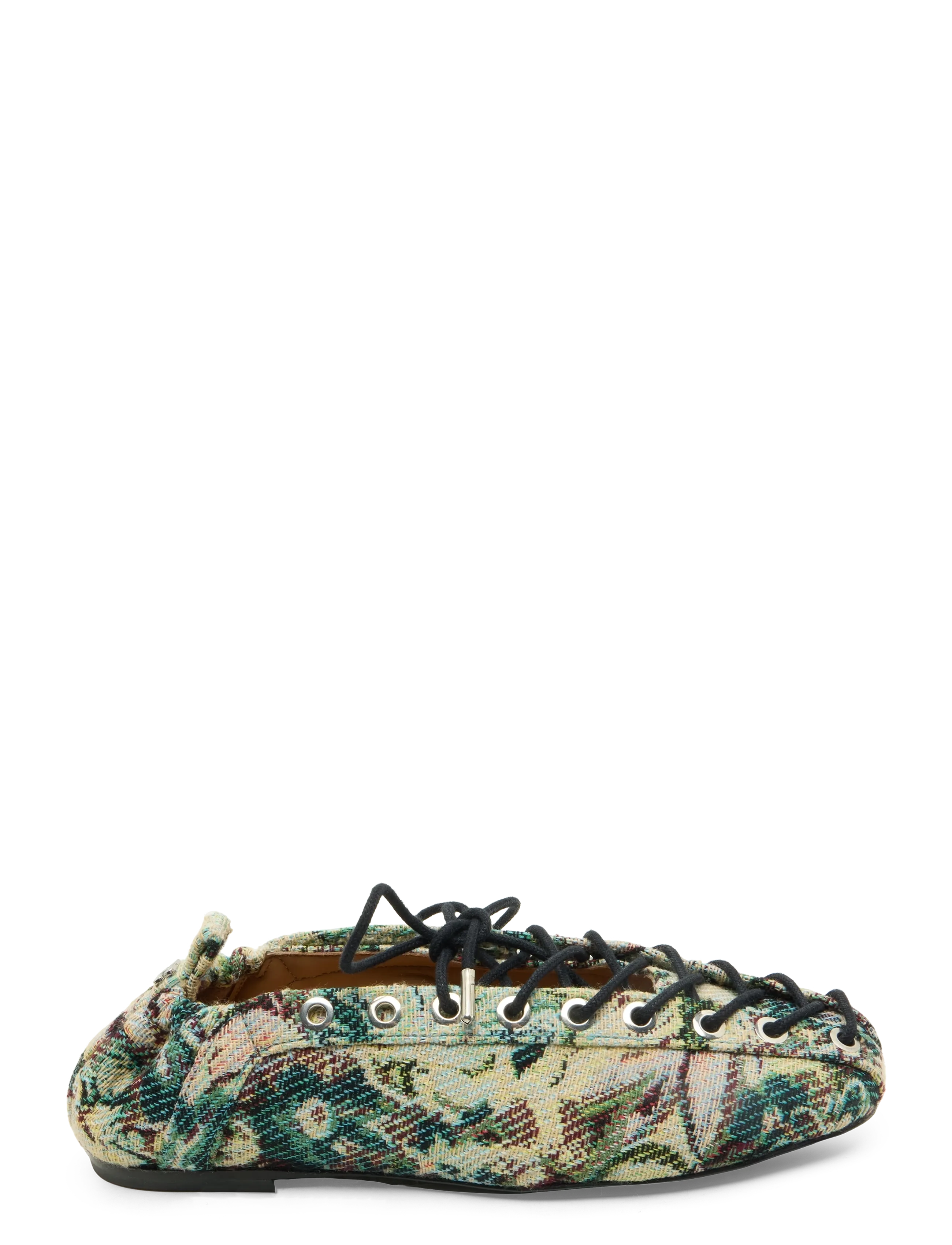 Ganni - Tapestry Effect Lace Up Ballerina Flat - multicolored - 2