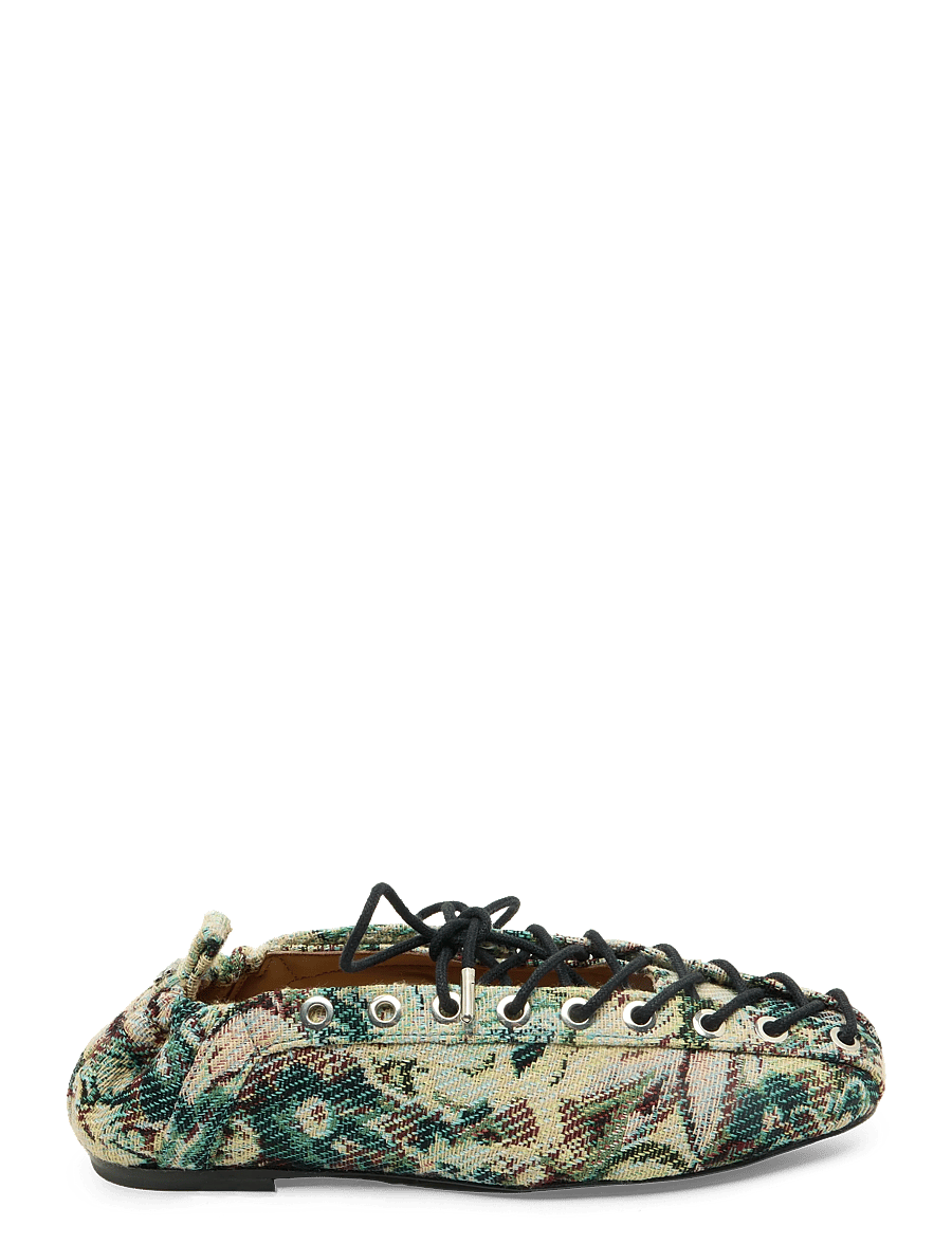 Ganni - Tapestry Effect Lace Up Ballerina Flat - særlige begivenheder - multicolored - 2
