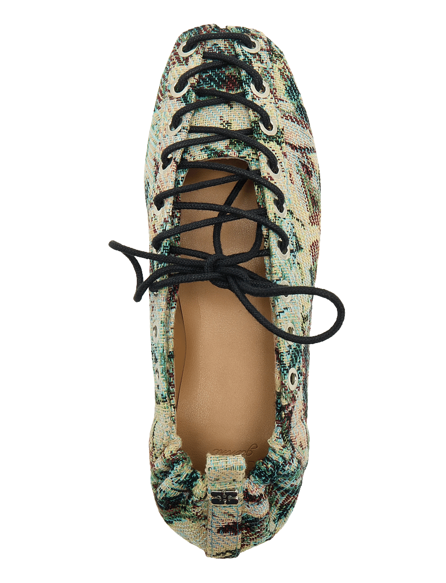 Ganni - Tapestry Effect Lace Up Ballerina Flat - særlige begivenheder - multicolored - 3