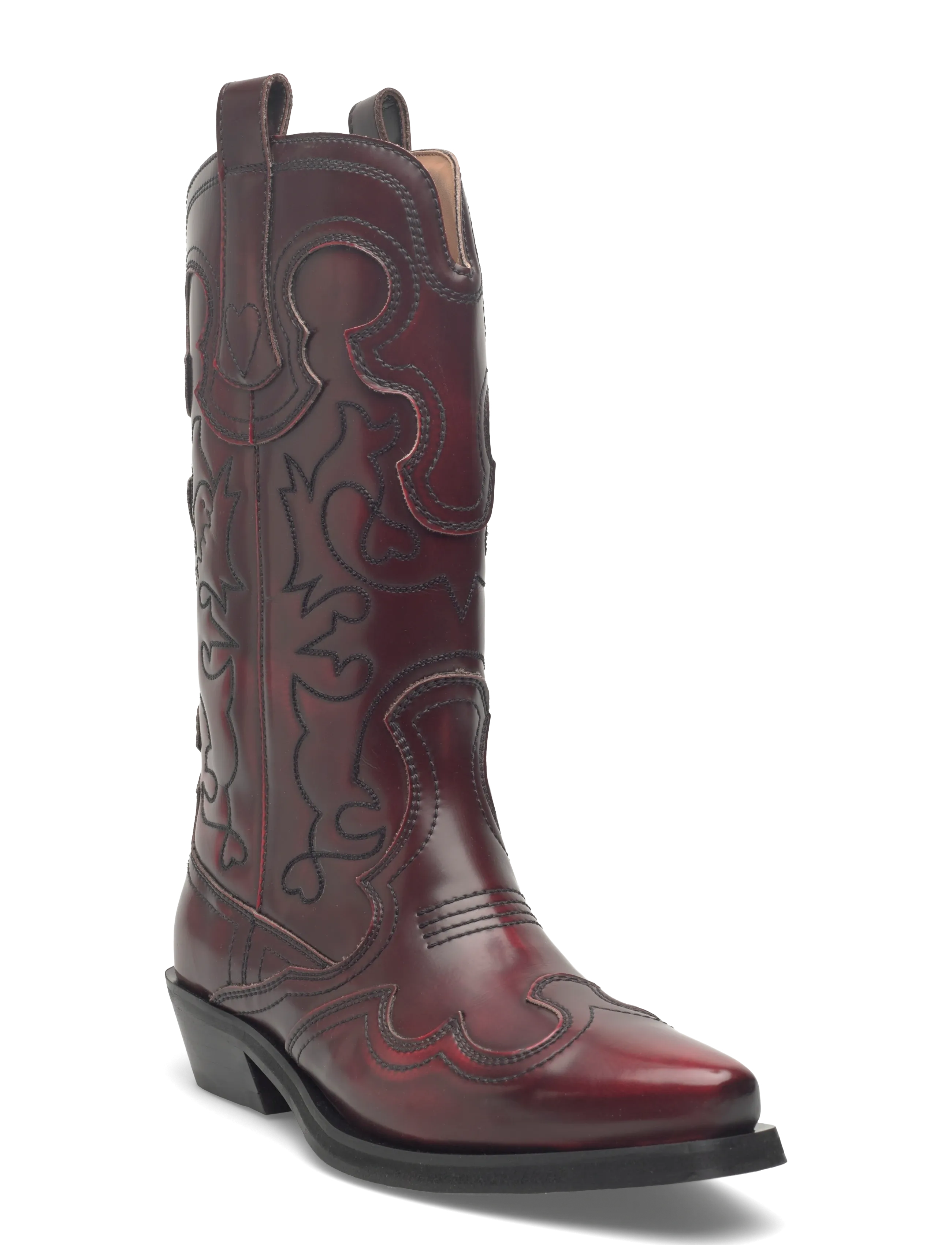 Ganni Mid Shaft Embroidered Western Boot Brushed, 38, Boots, Burgunderrot - Cowboy Frauen