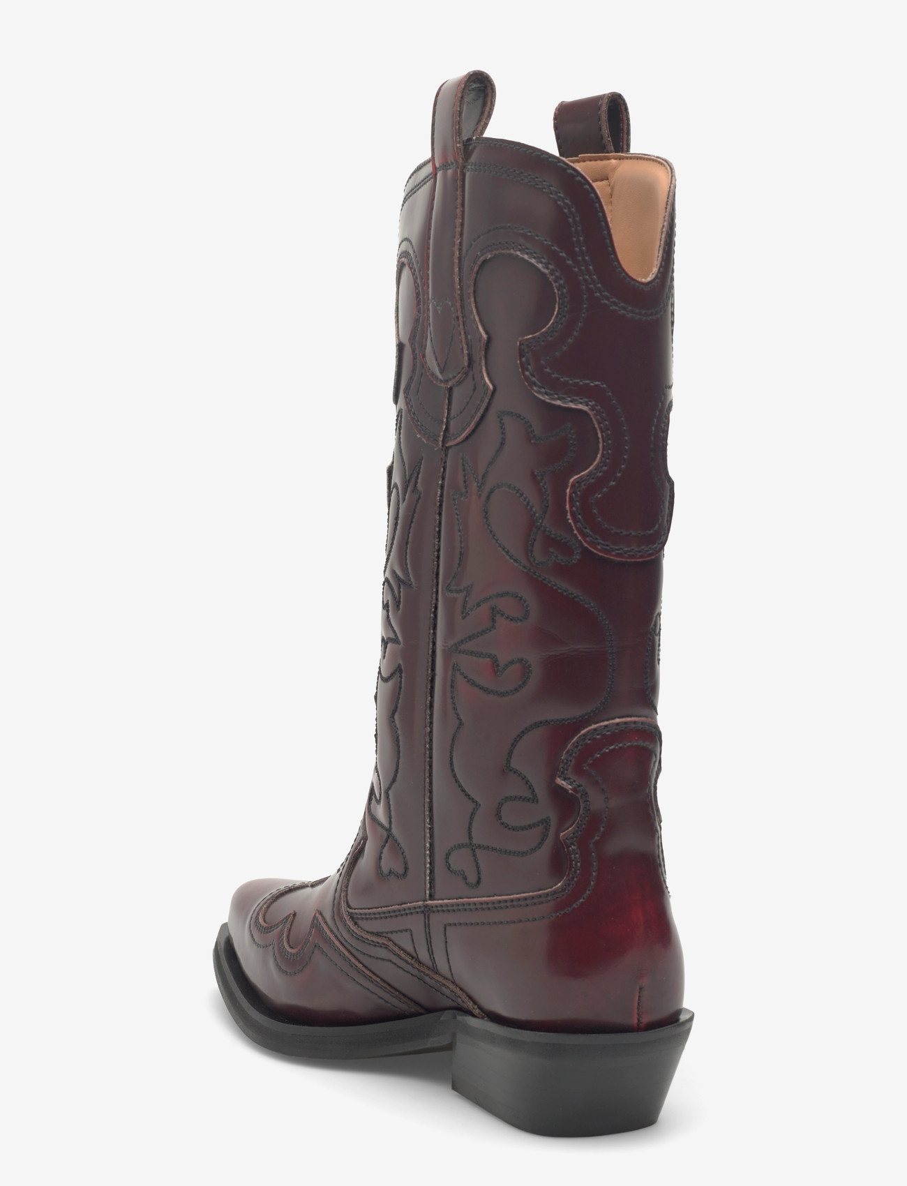 Ganni - Mid Shaft Embroidered Western Boot Brushed - cowboystøvler - burgundy - 2