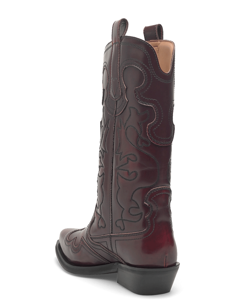 Ganni - Mid Shaft Embroidered Western Boot Brushed - cowboystøvler - burgundy - 2