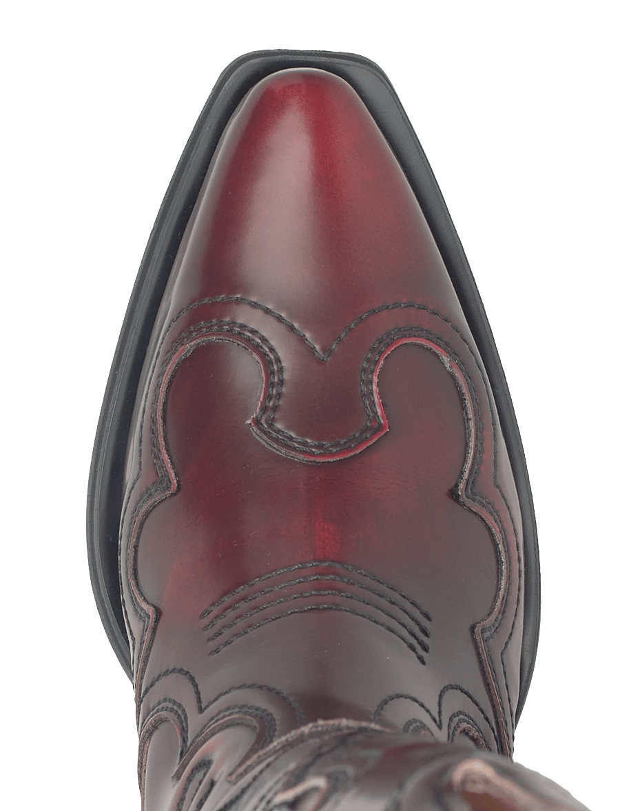 Ganni - Mid Shaft Embroidered Western Boot Brushed - kauboi saapad - burgundy - 3