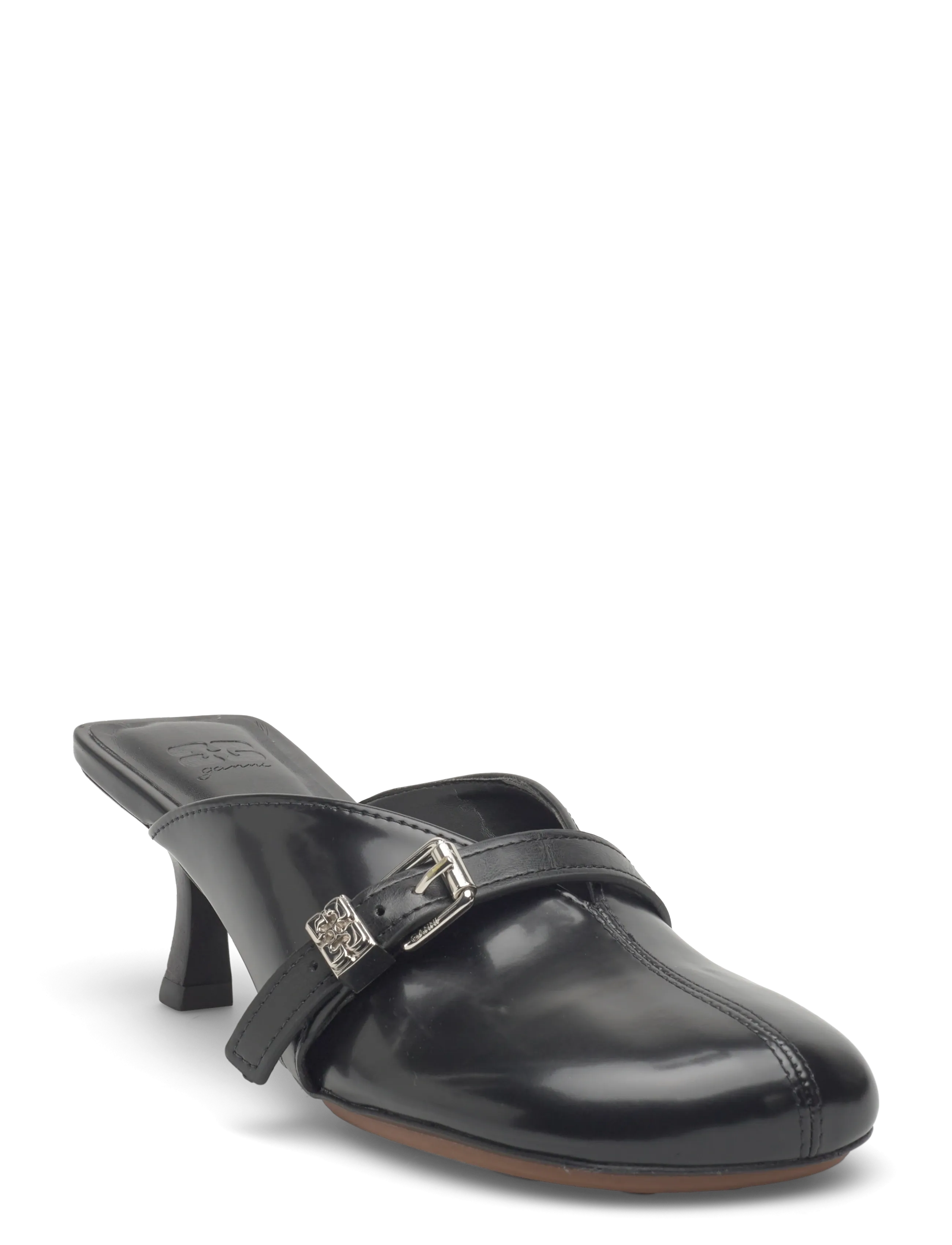 Ganni Sue Heeled Mule Box Oleatex, Kvinder, Hælet Mule, Sort, Str: 40