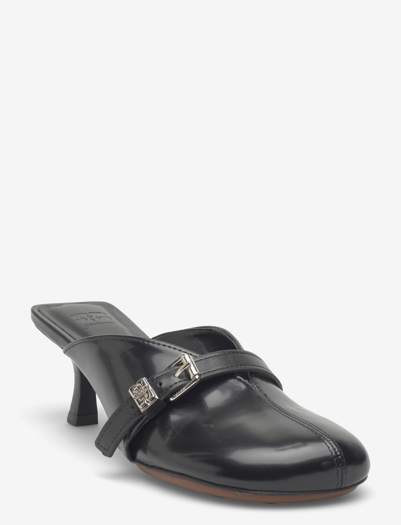 Ganni - Sue Heeled Mule Box Oleatex - mules med hæle - black - 0