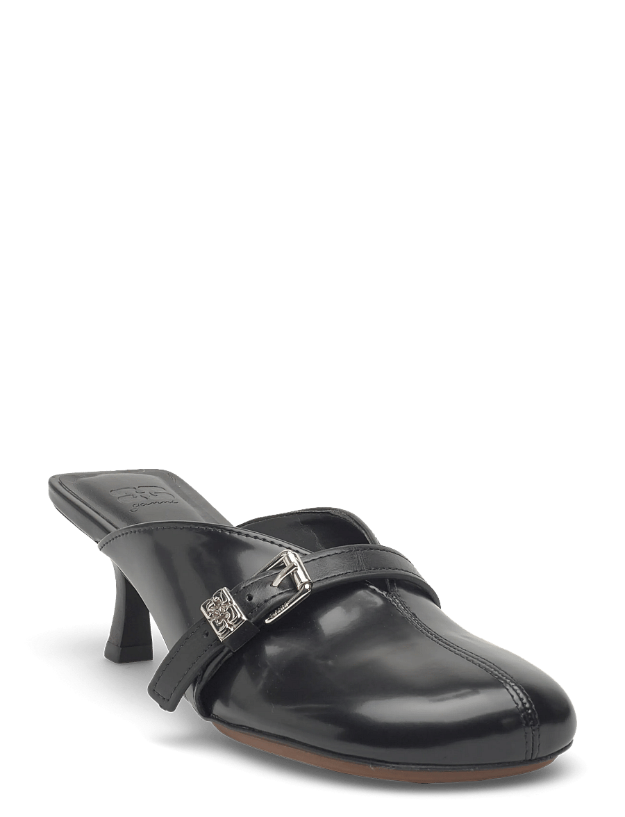Ganni - Sue Heeled Mule Box Oleatex - pantoletten mit absätzen - black - 0