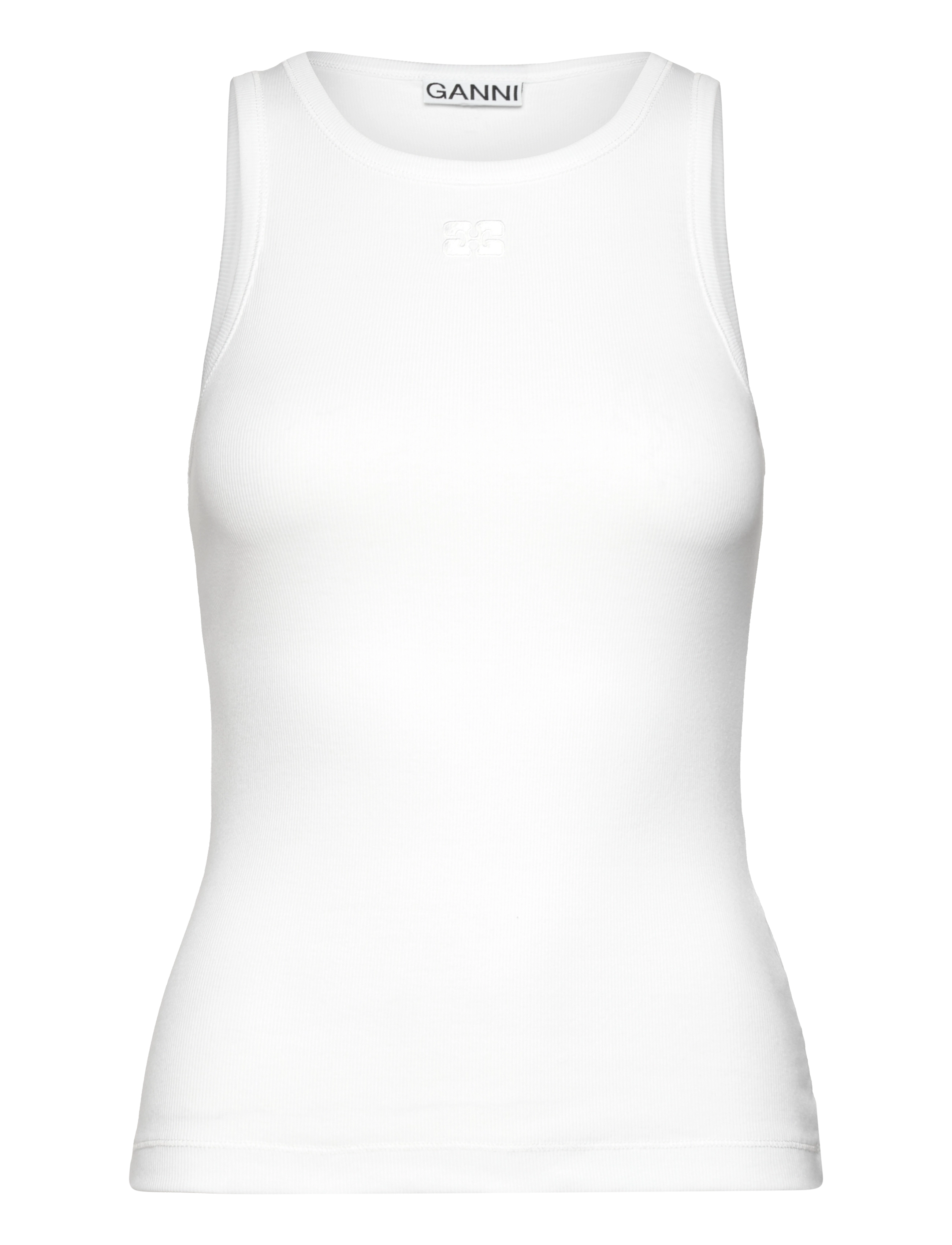 Ganni Soft Cotton Rib Jersey - T-shirts & Toppe - BRIGHT WHITE / white