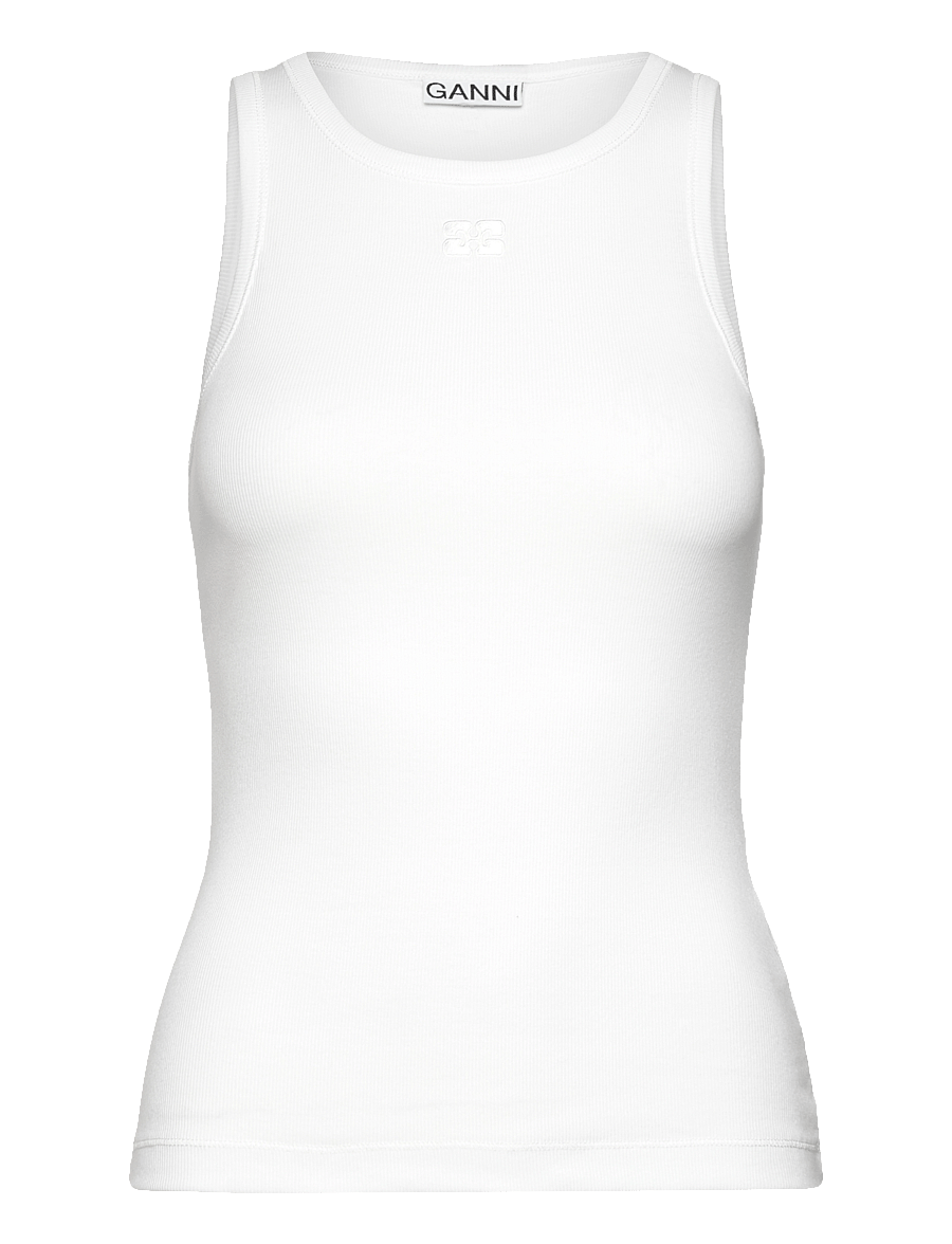 Ganni - Soft Cotton Rib Tank Top - varrukateta topid - bright white - 0