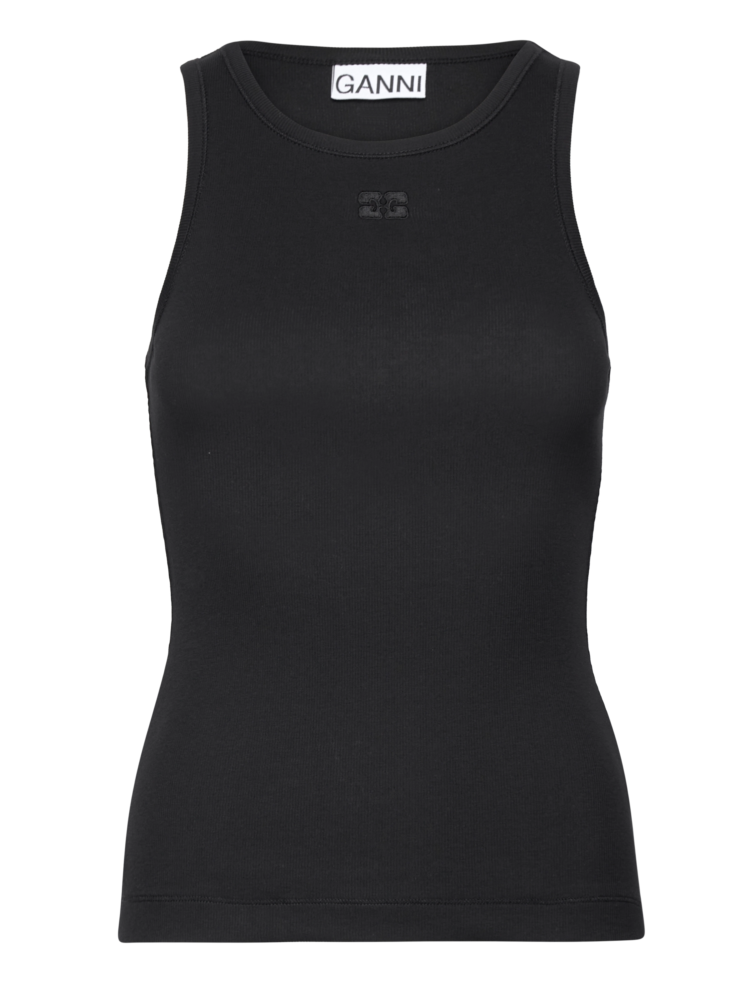 Ganni Soft Cotton Rib Tank Top - GANNI - BLACK / black