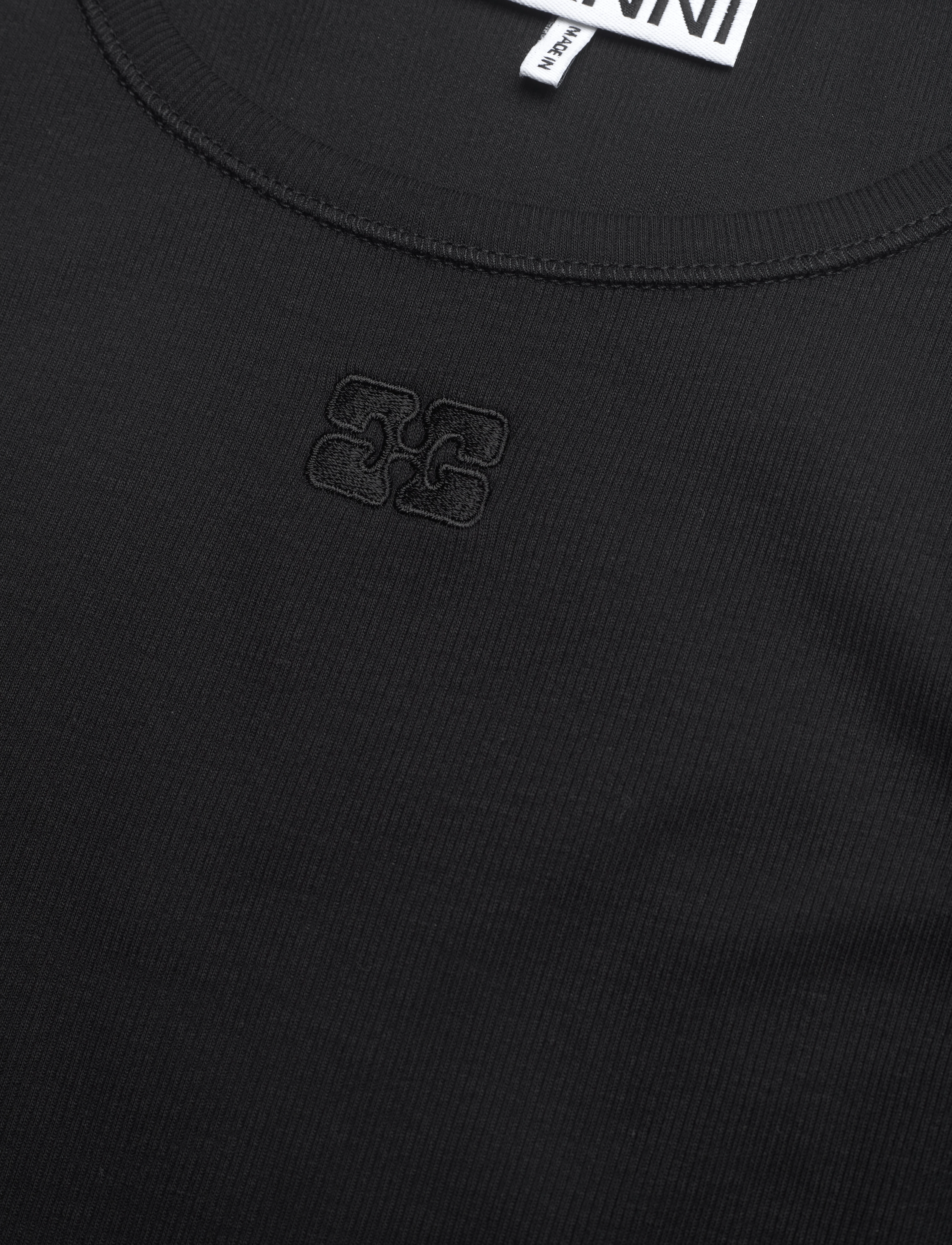 Ganni - Soft Cotton Rib Jersey - ermalausir toppar - black - 2