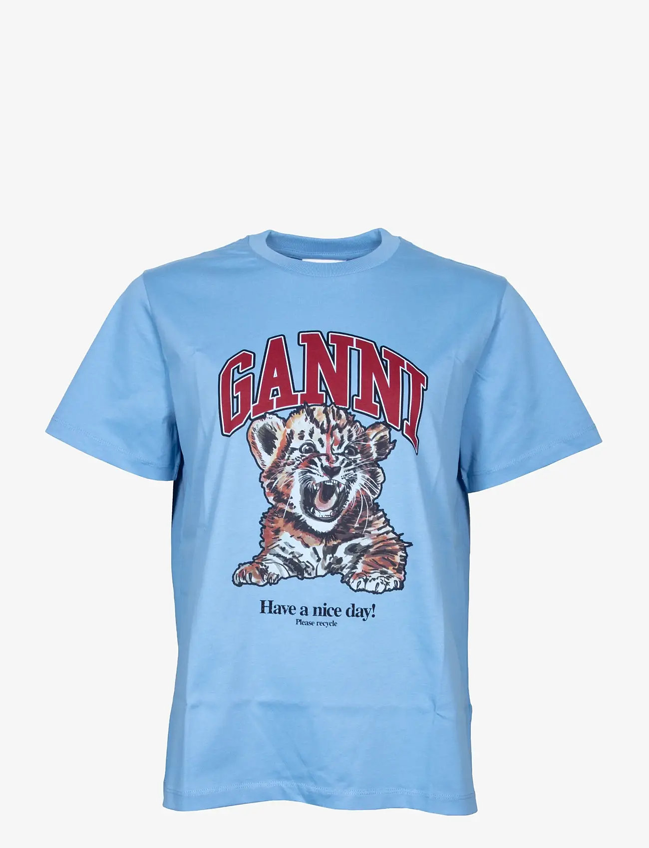 Ganni - Basic Jersey Tiger Relaxed T-shirt - t-shirts - blue - 0