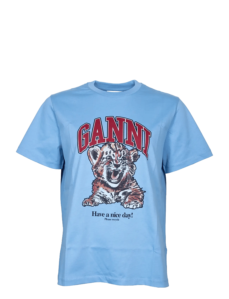 Ganni - Basic Jersey Tiger Relaxed T-shirt - t-shirts - blue - 0