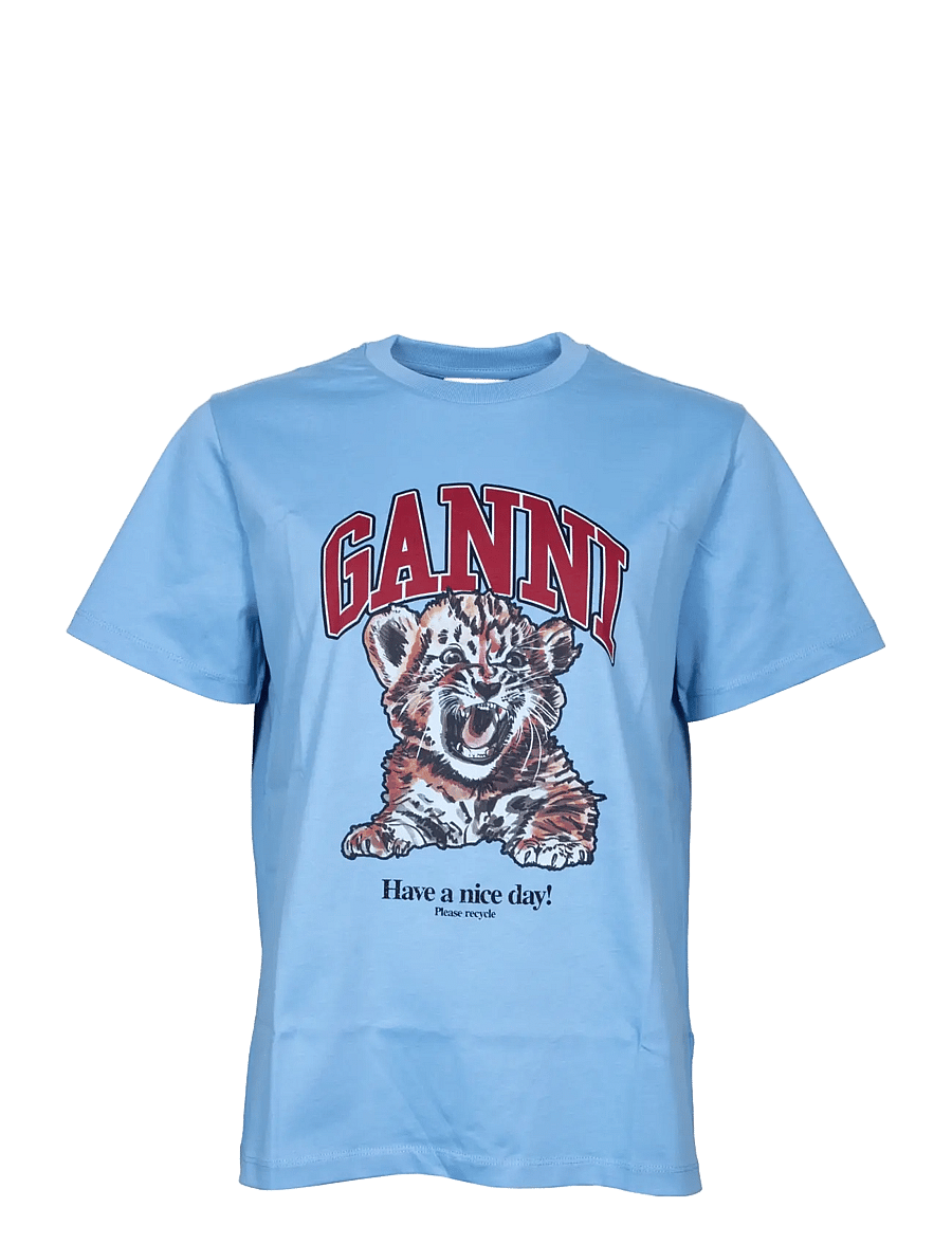 Ganni - Basic Jersey Tiger Relaxed T-shirt - t-paidat - blue - 0