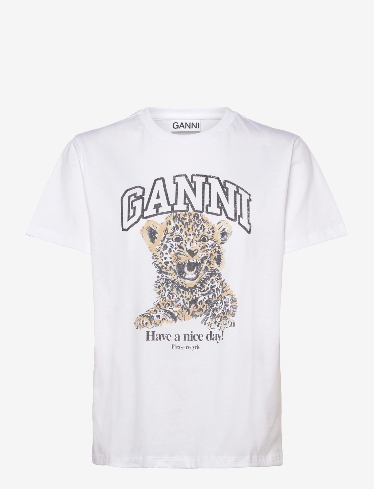 Ganni - White Basic Jersey Leopard Relaxed T-shirt - multicolored - 0