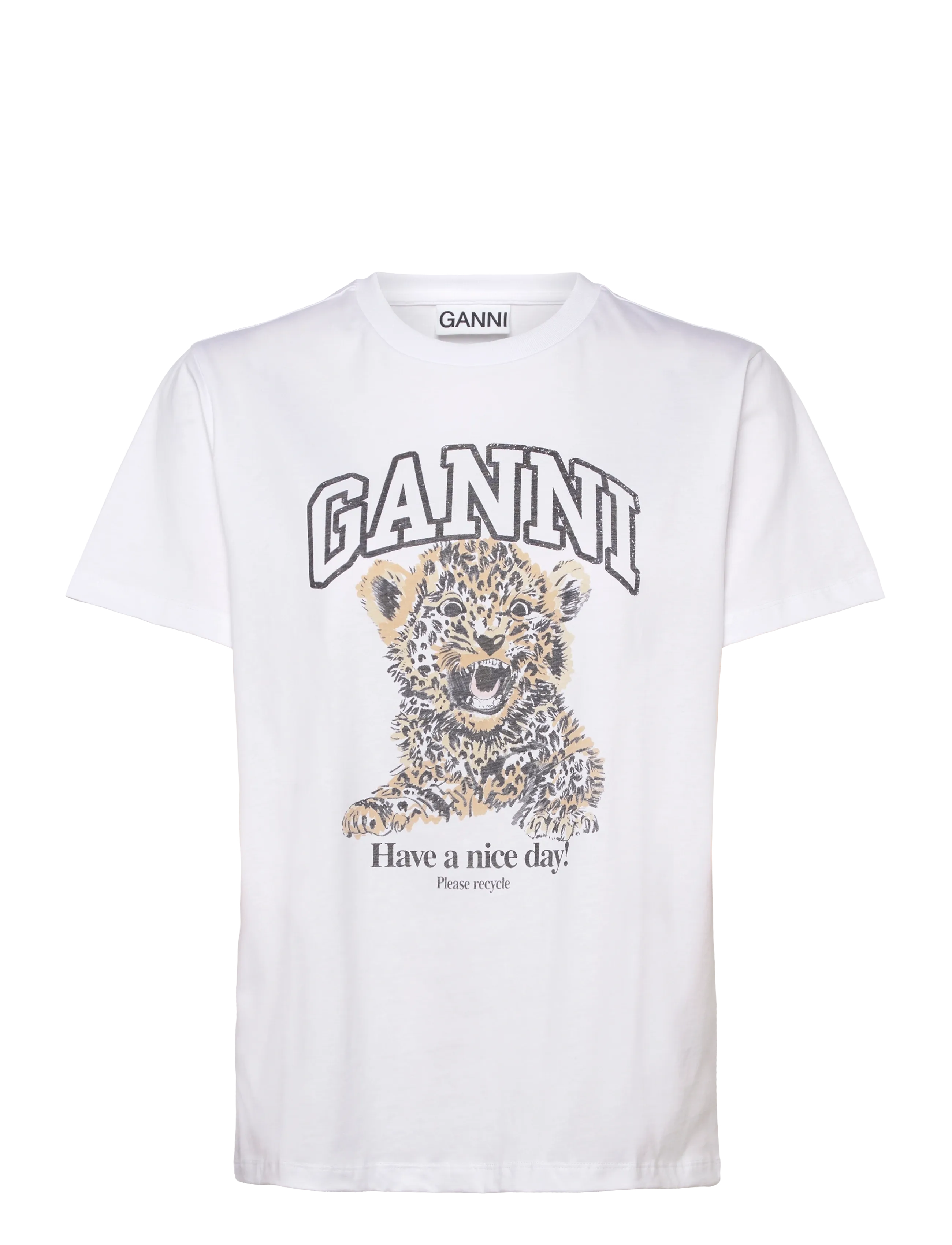 Ganni White Basic Jersey Leopard Relaxed T-shirt - Clothing - MULTICOLORED / white