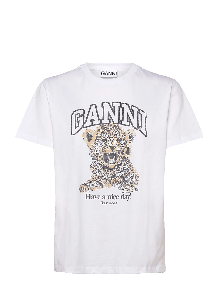 Ganni - White Basic Jersey Leopard Relaxed T-shirt - multicolored - 0
