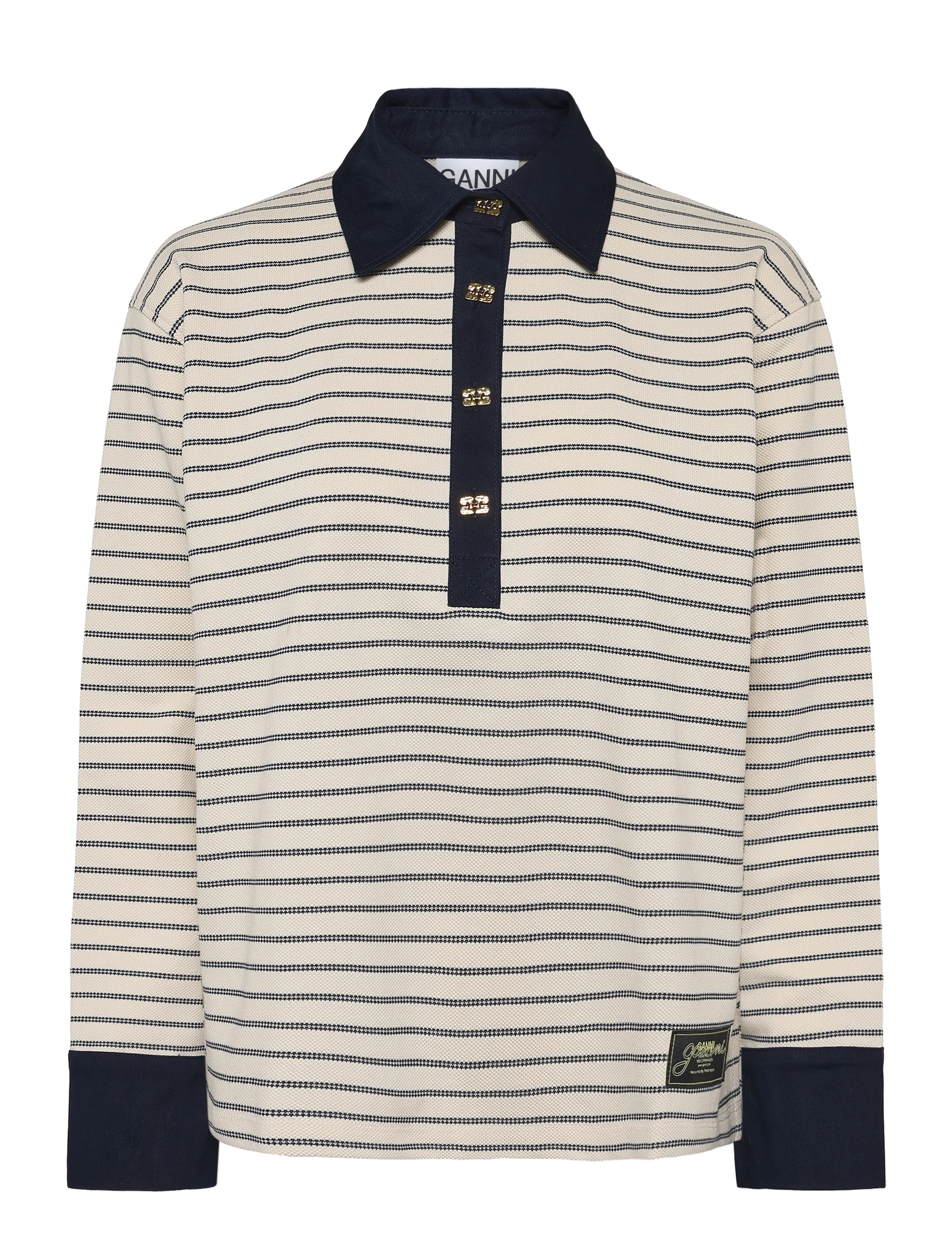 Ganni Single Piquet Jersey Polo - Långärmade toppar - MULTICOLORED / cream