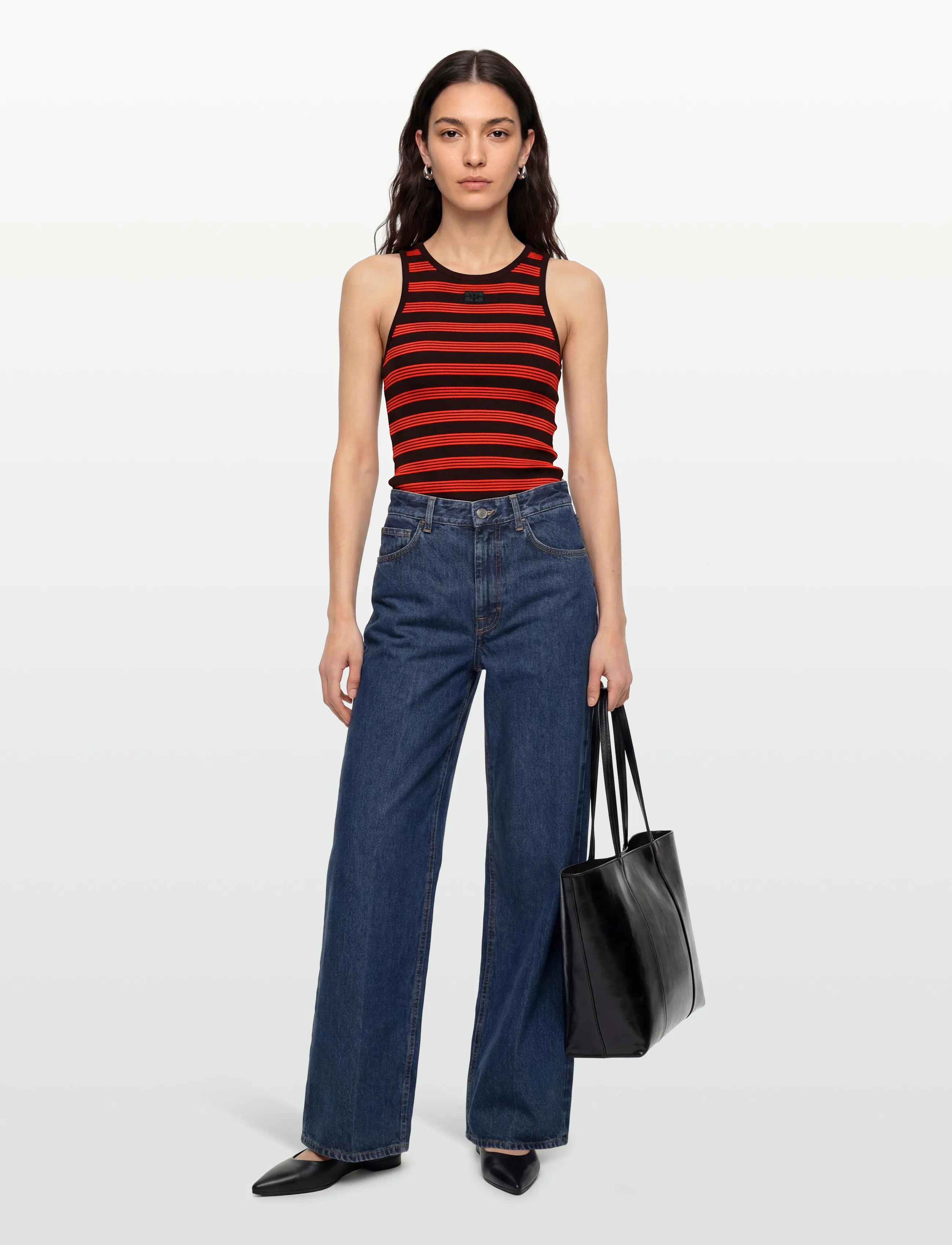 Ganni Stripe Top, S, Black, T-Shirts & Toppe > Uden Ærmer, Dame