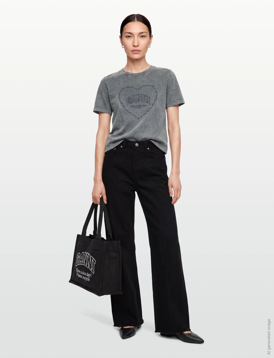 Ganni - Washed Heart T-Shirts - t-shirts - grey - 0