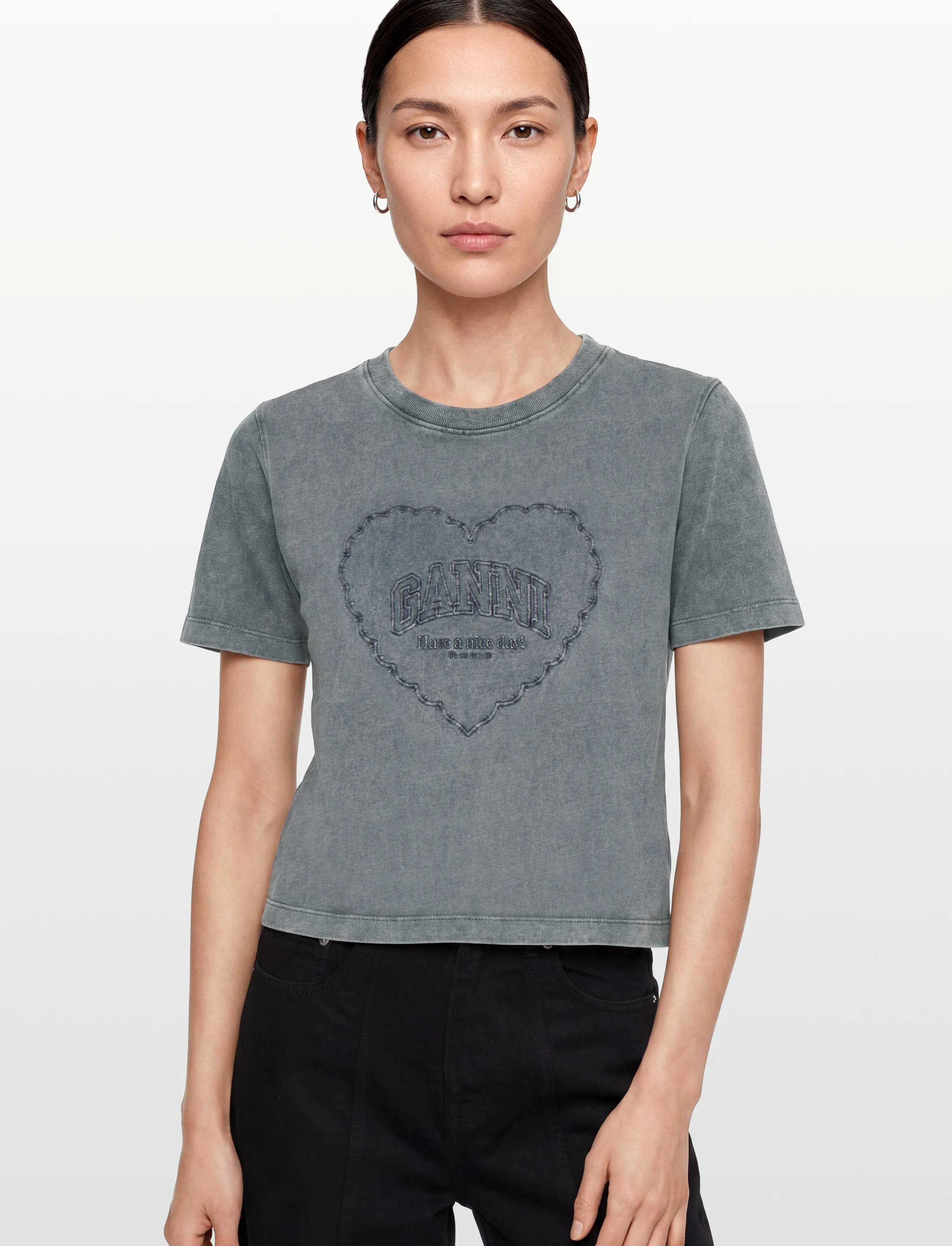 Ganni - Washed Heart T-Shirts - t-shirts - grey - 3