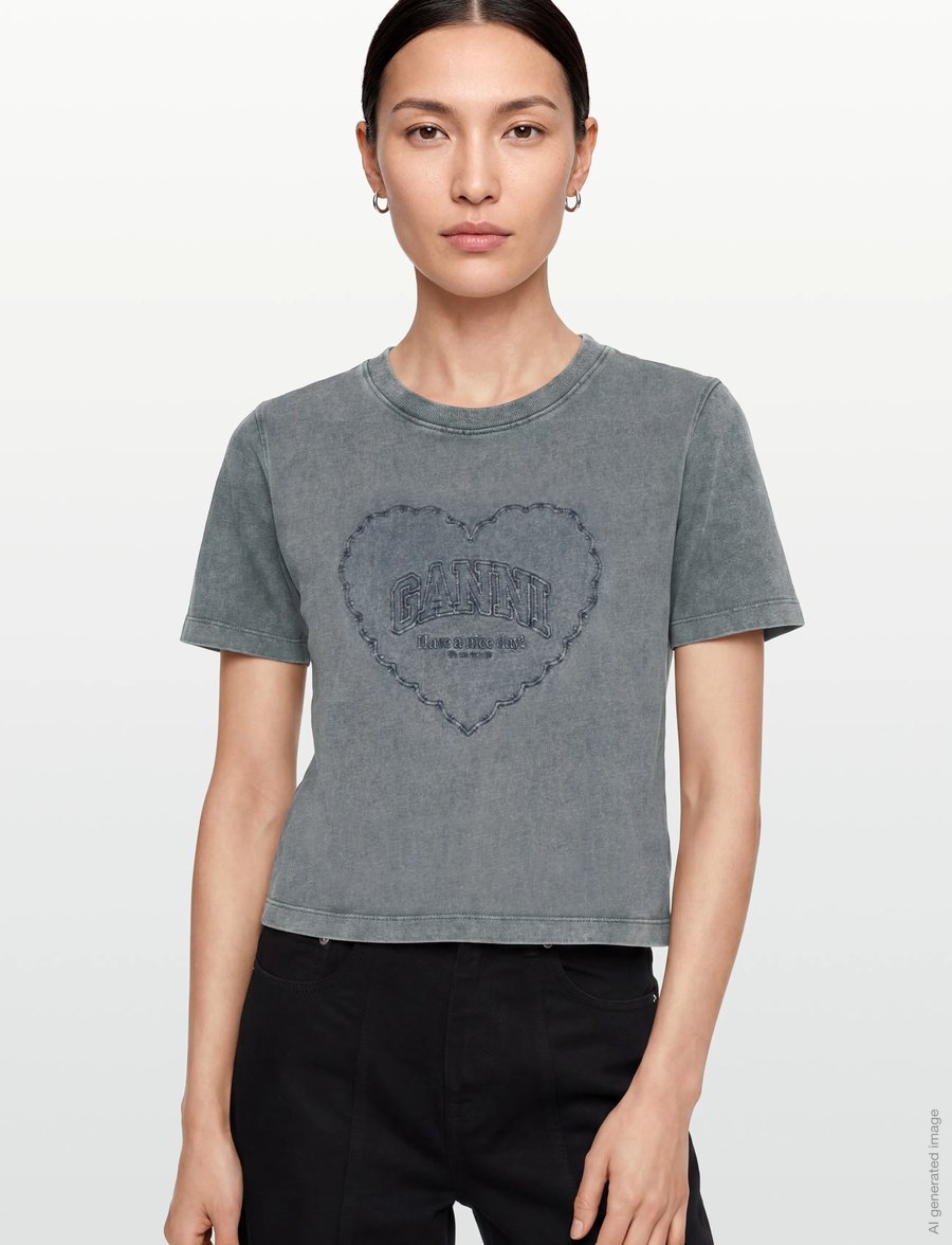Ganni - Washed Heart T-Shirts - t-shirts - grey - 3