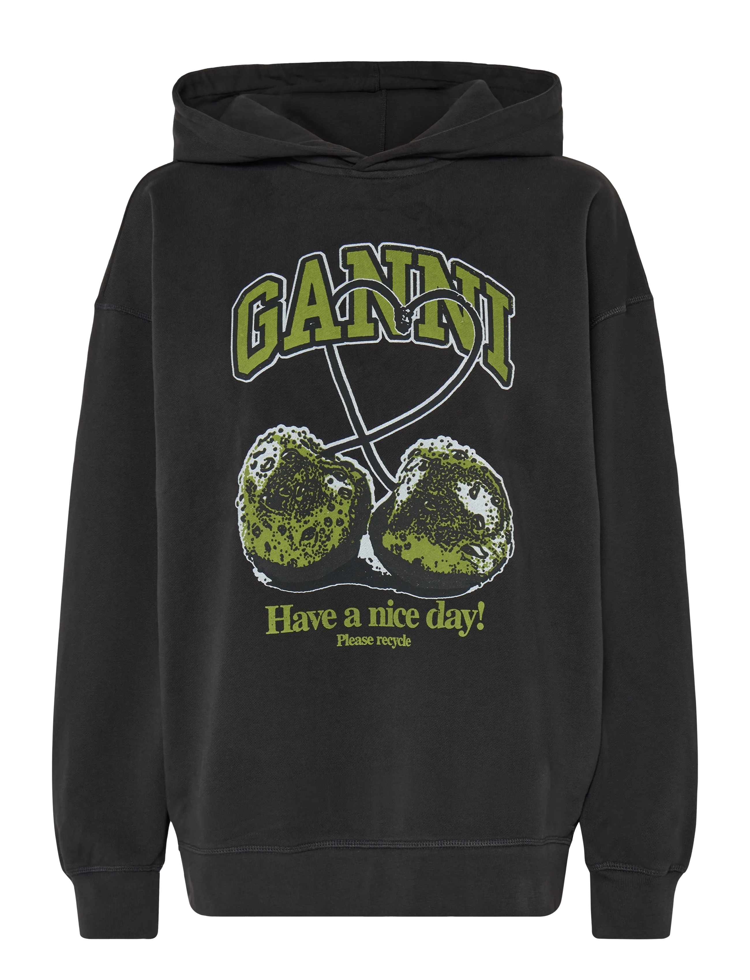 Ganni Cherries Oversized Hoodie - Kleidung - GREY / grey