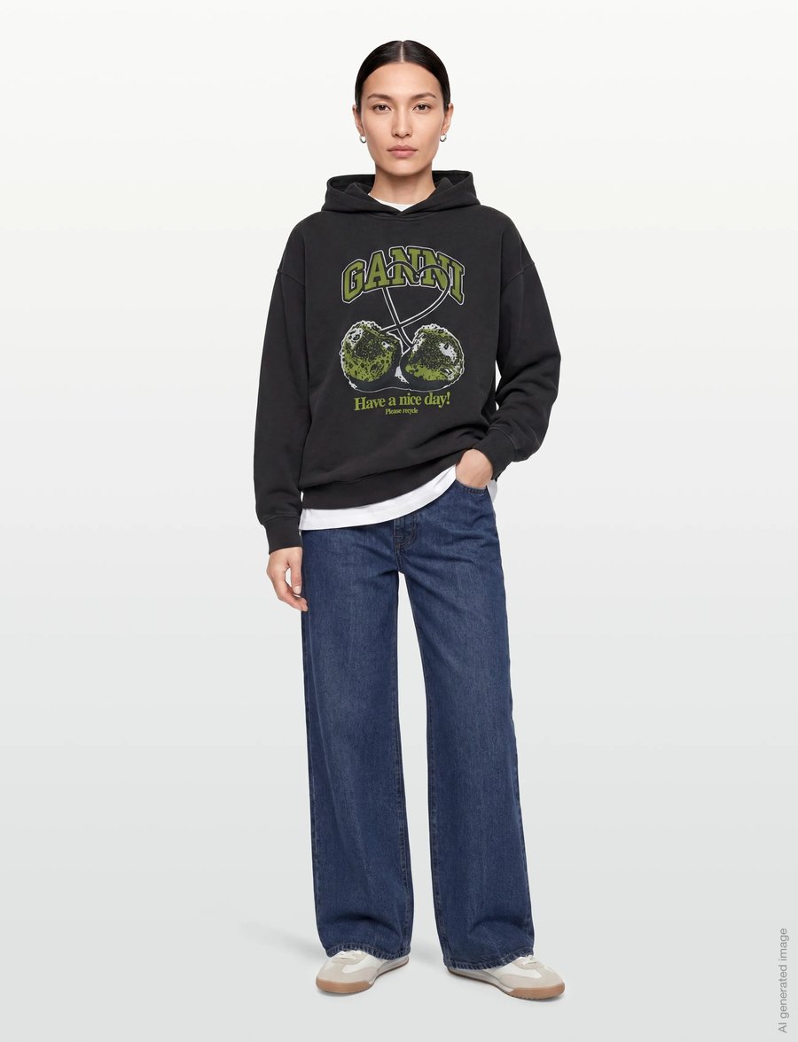 Ganni - Cherries Oversized Hoodie - kapuzenpullover - grey - 0