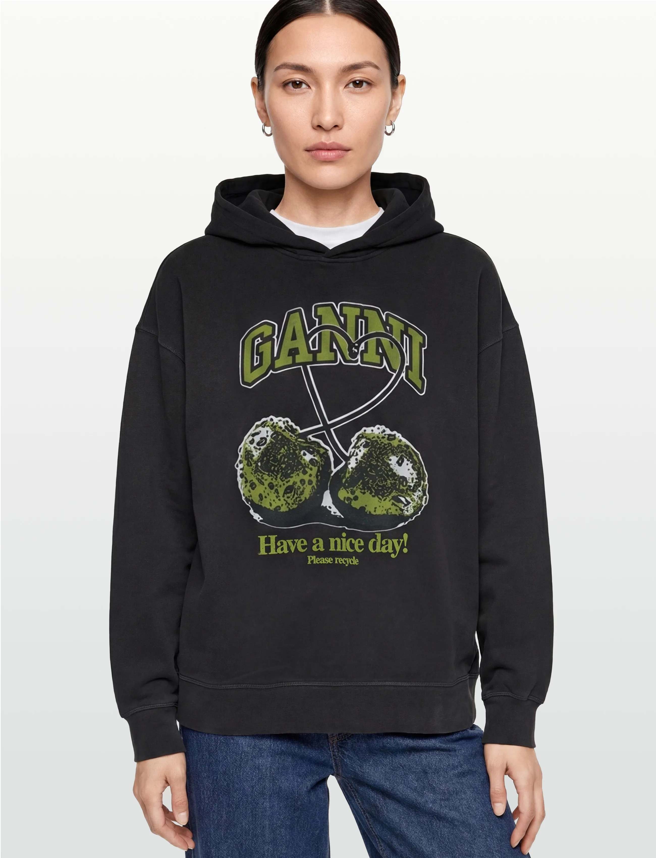 Ganni - Cherries Oversized Hoodie - kapuzenpullover - grey - 3
