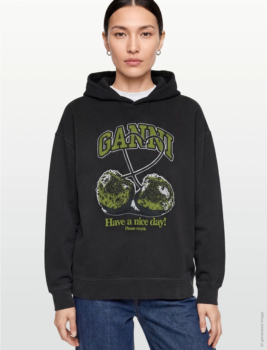 Ganni - Cherries Oversized Hoodie - kapuzenpullover - grey - 3