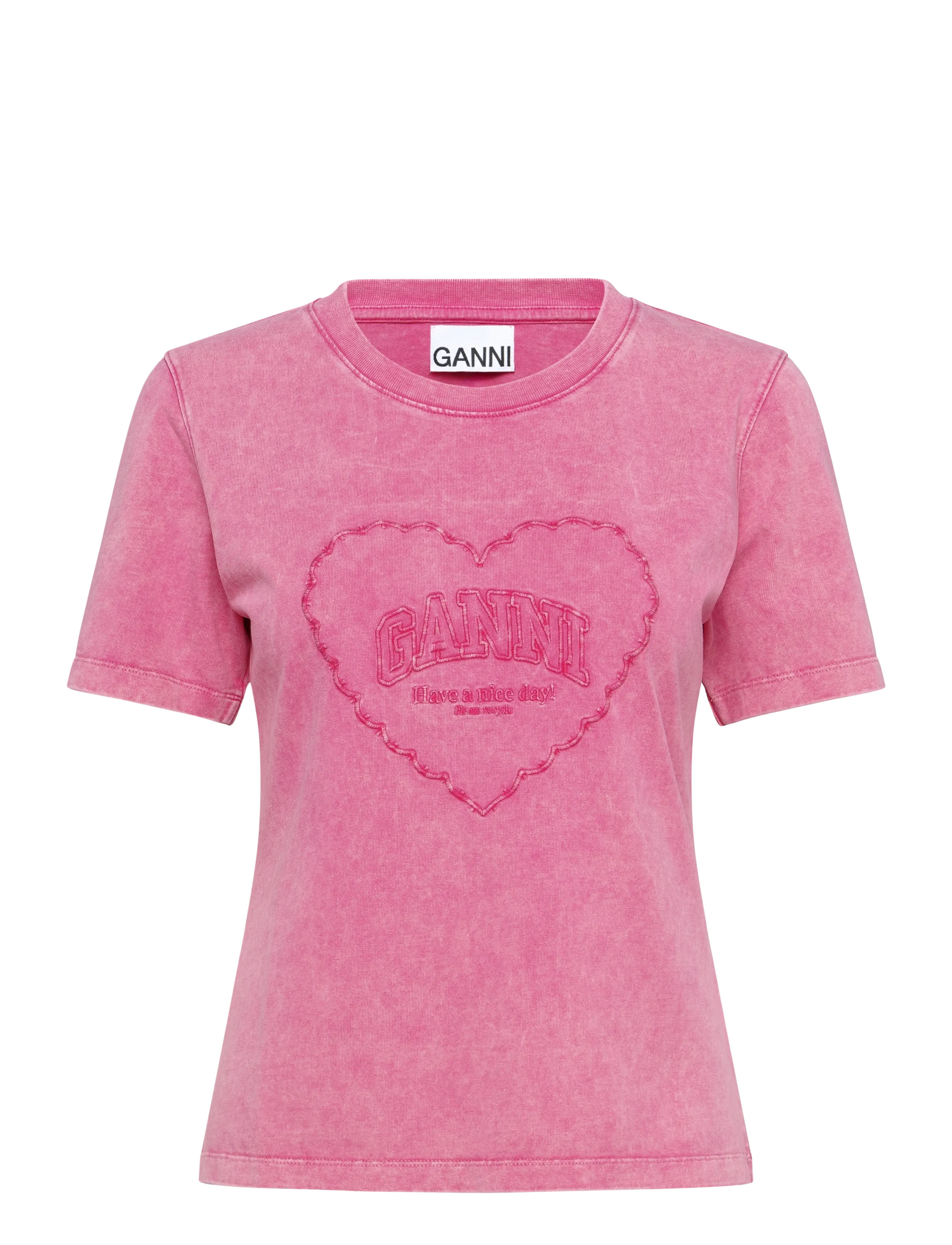 Ganni Heavy Cotton Heart T Shirt - Riided - PINK / pink/rose