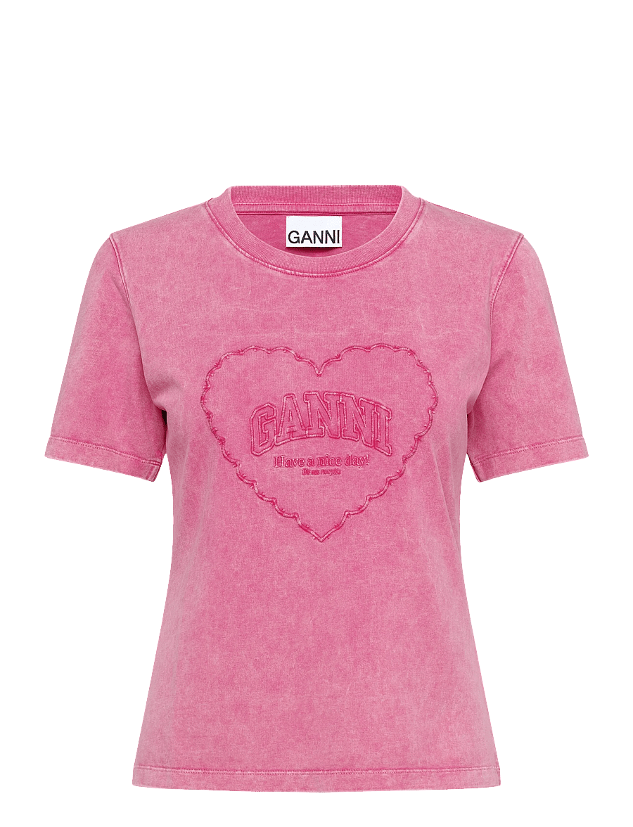 Ganni - Heavy Cotton Heart T Shirt - t-shirts - pink - 0
