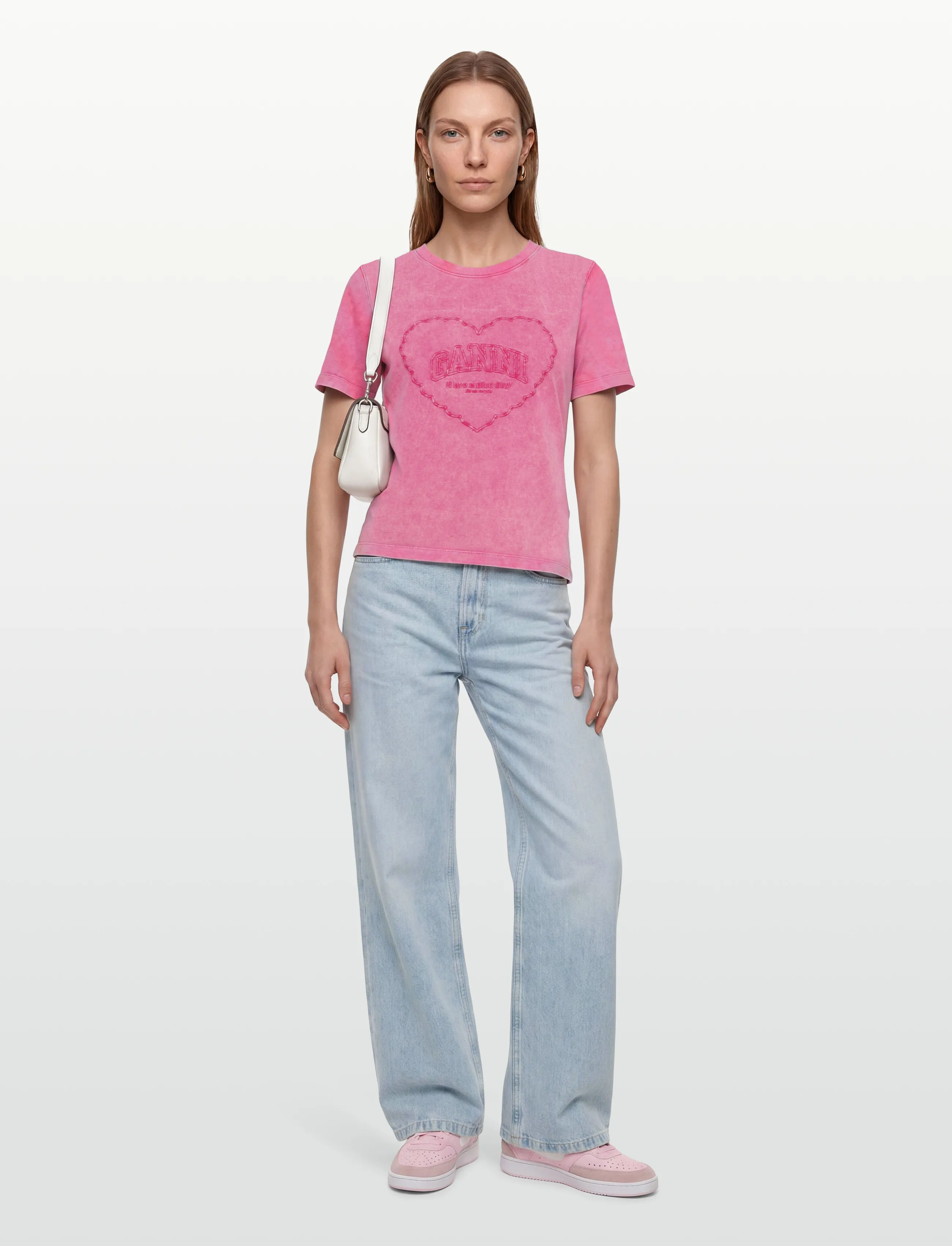 Ganni Heavy Cotton Heart T Shirt, Kvinder, Hjerte T-shirt, Pink, Str: XS