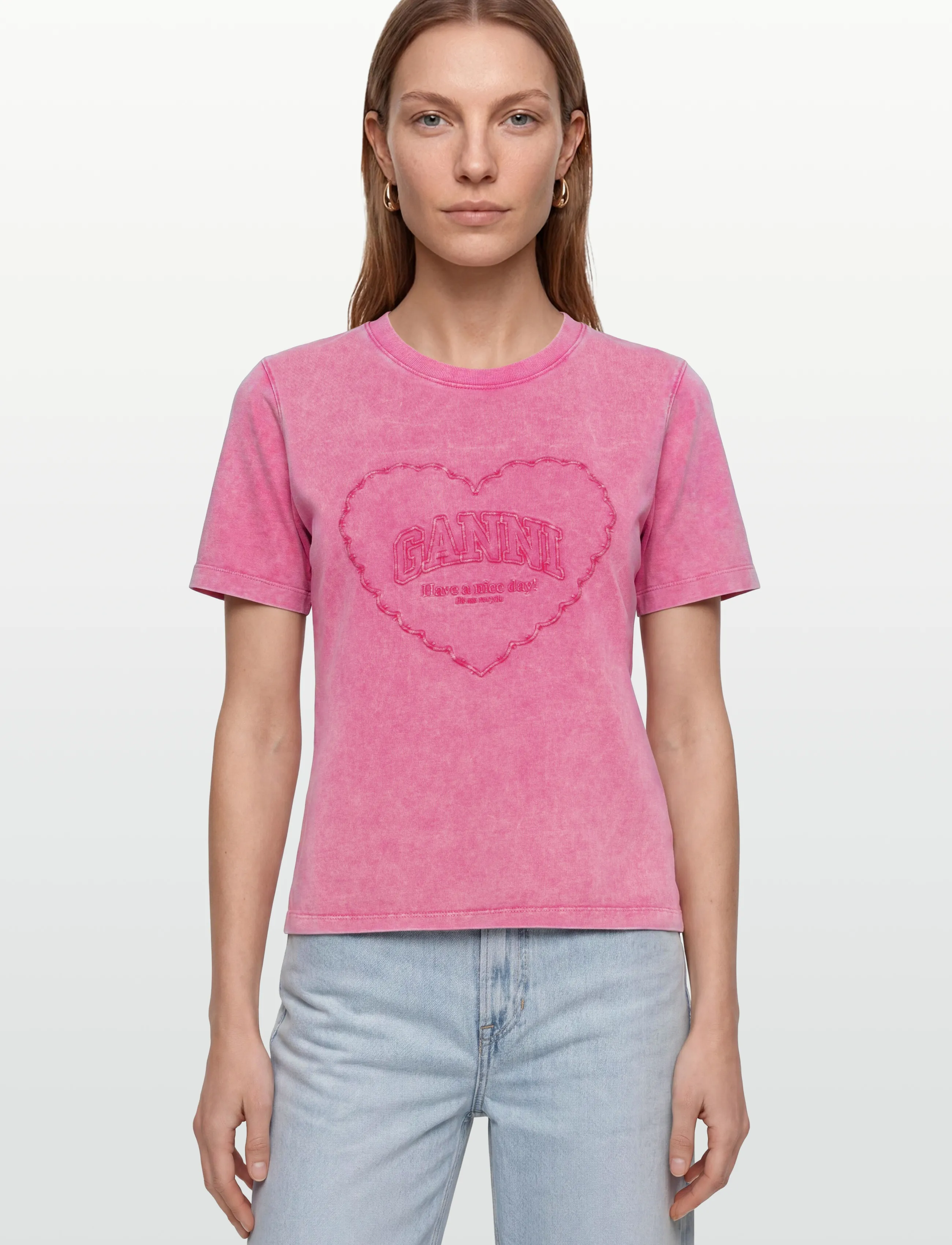 Ganni - Heavy Cotton Heart T Shirt - t-shirts - pink - 3