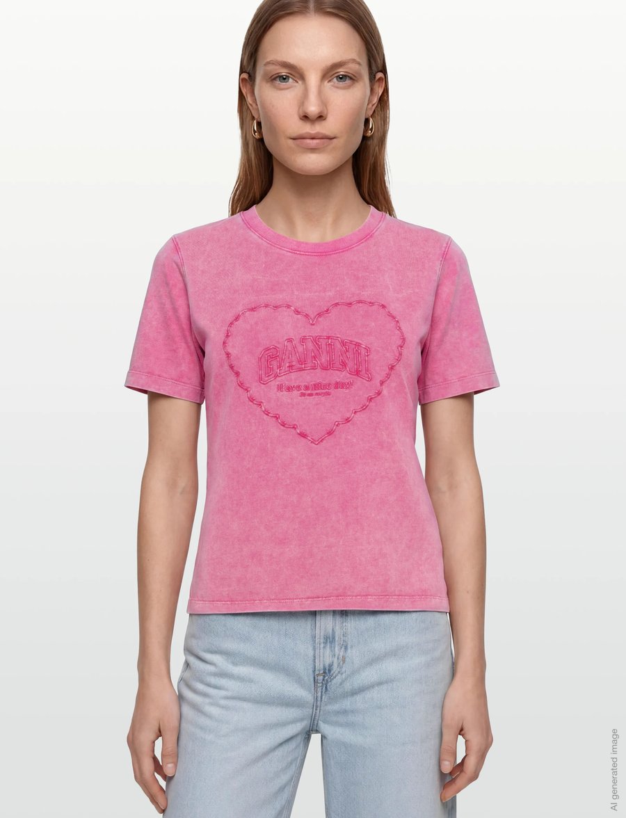 Ganni - Heavy Cotton Heart T Shirt - t-shirts - pink - 3