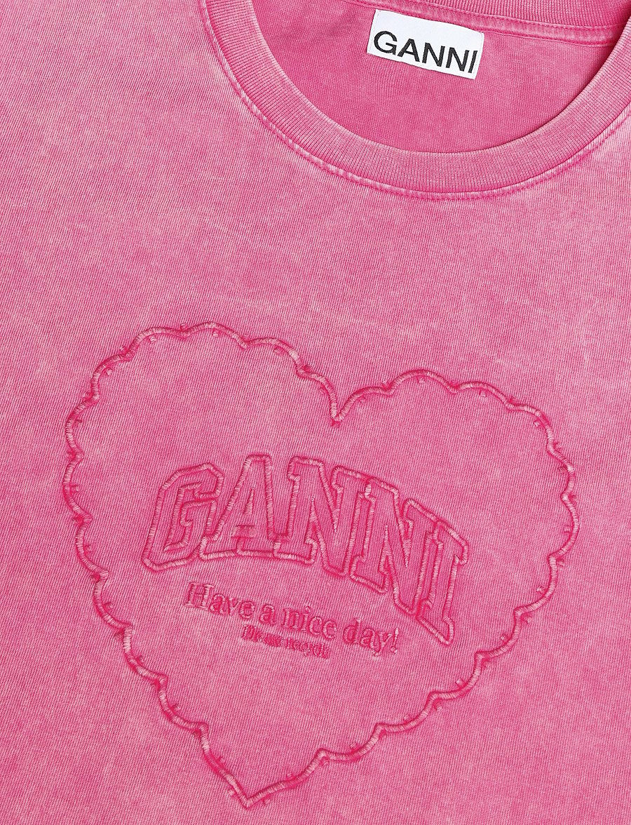 Ganni - Heavy Cotton Heart T Shirt - t-shirts - pink - 2
