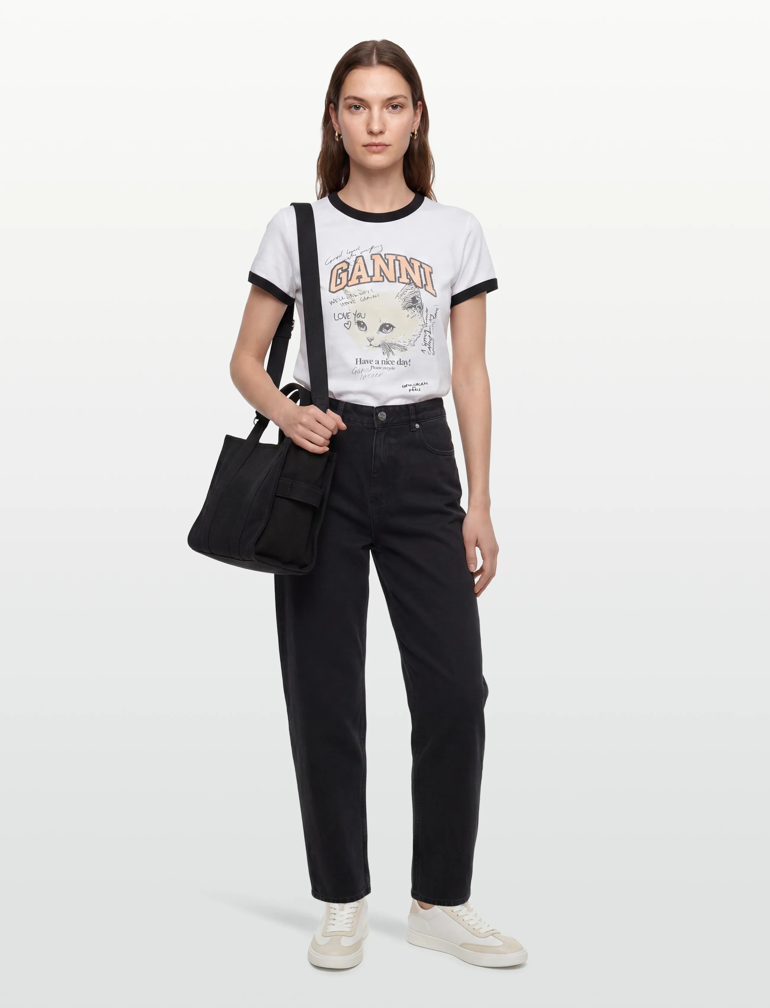 Ganni Cotton Jersey T Shirt, XL, White, T-Shirts & Toppe > Kortærmede, Dame