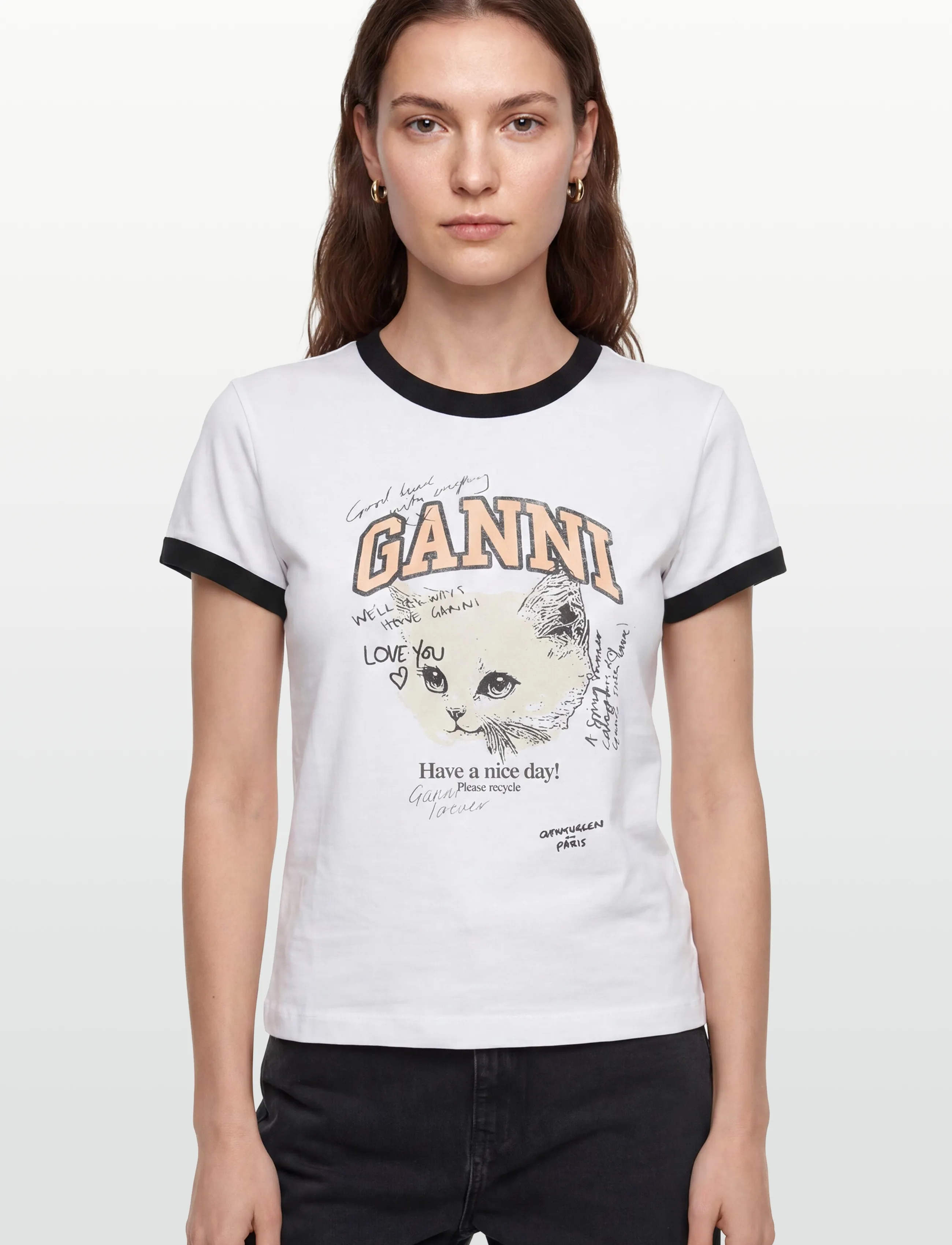 Ganni - Cotton Jersey T Shirt - t-shirts - white - 3