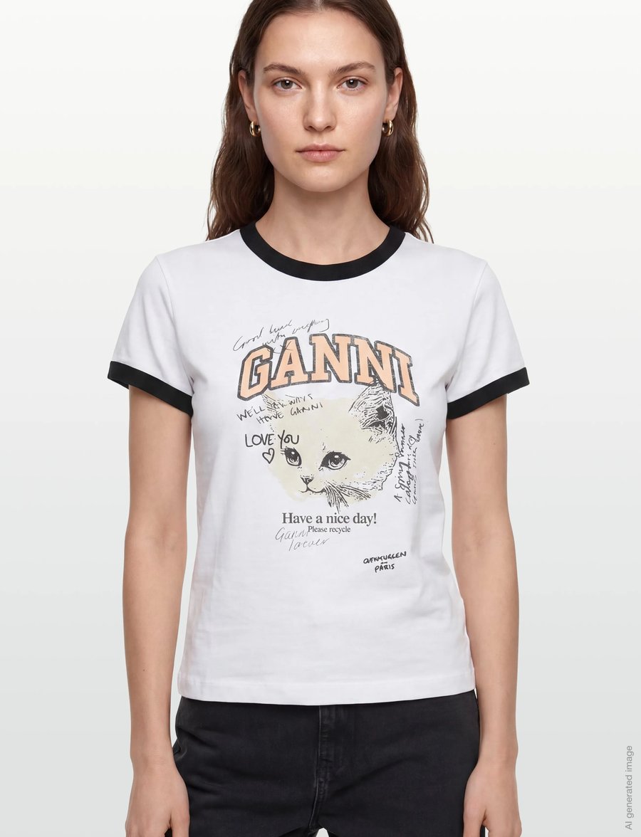 Ganni - Cotton Jersey T Shirt - t-shirts - white - 3