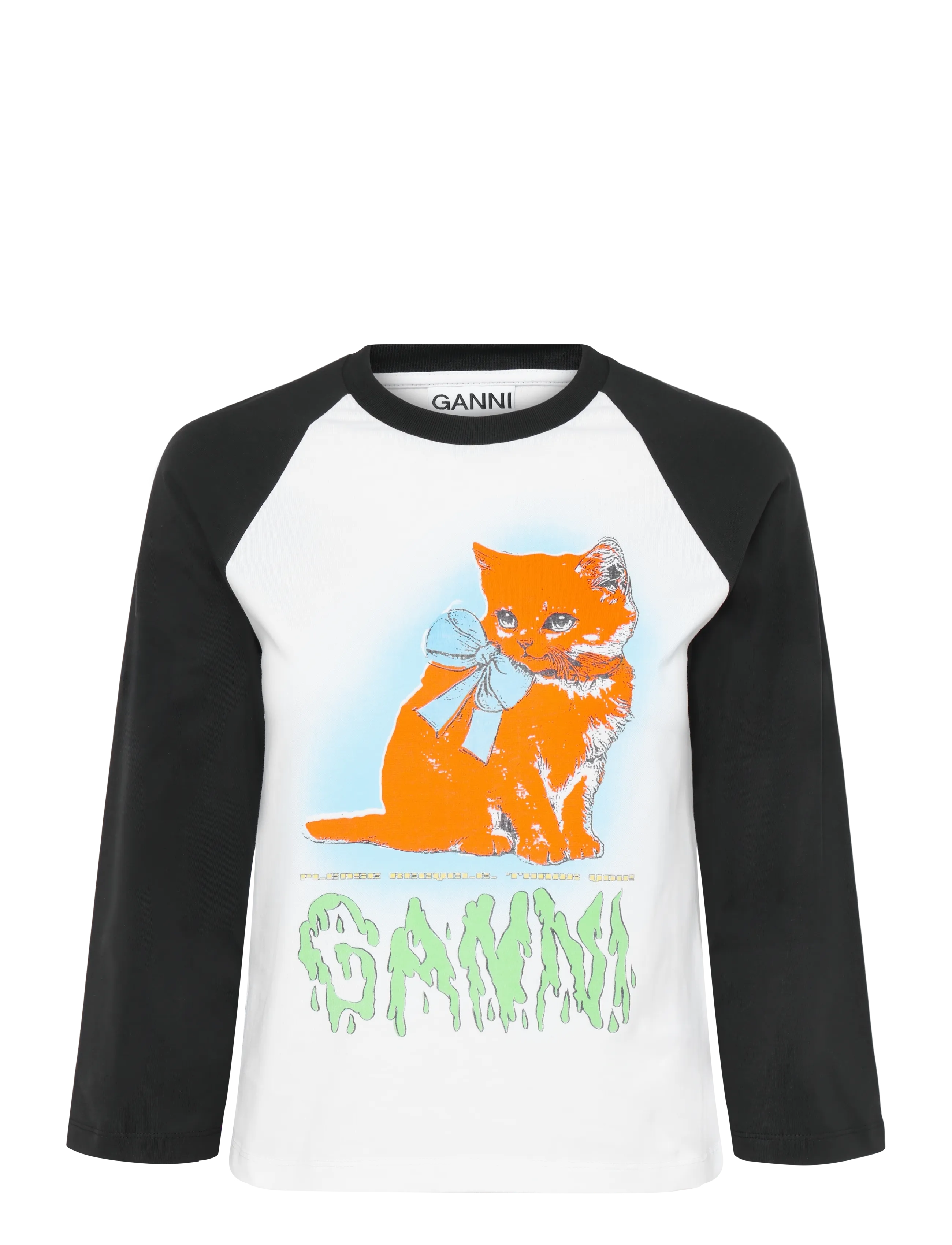 Ganni Family 3 0 Cat Print Cropped T Shirt - T-Shirts & Tops - WHITE / white