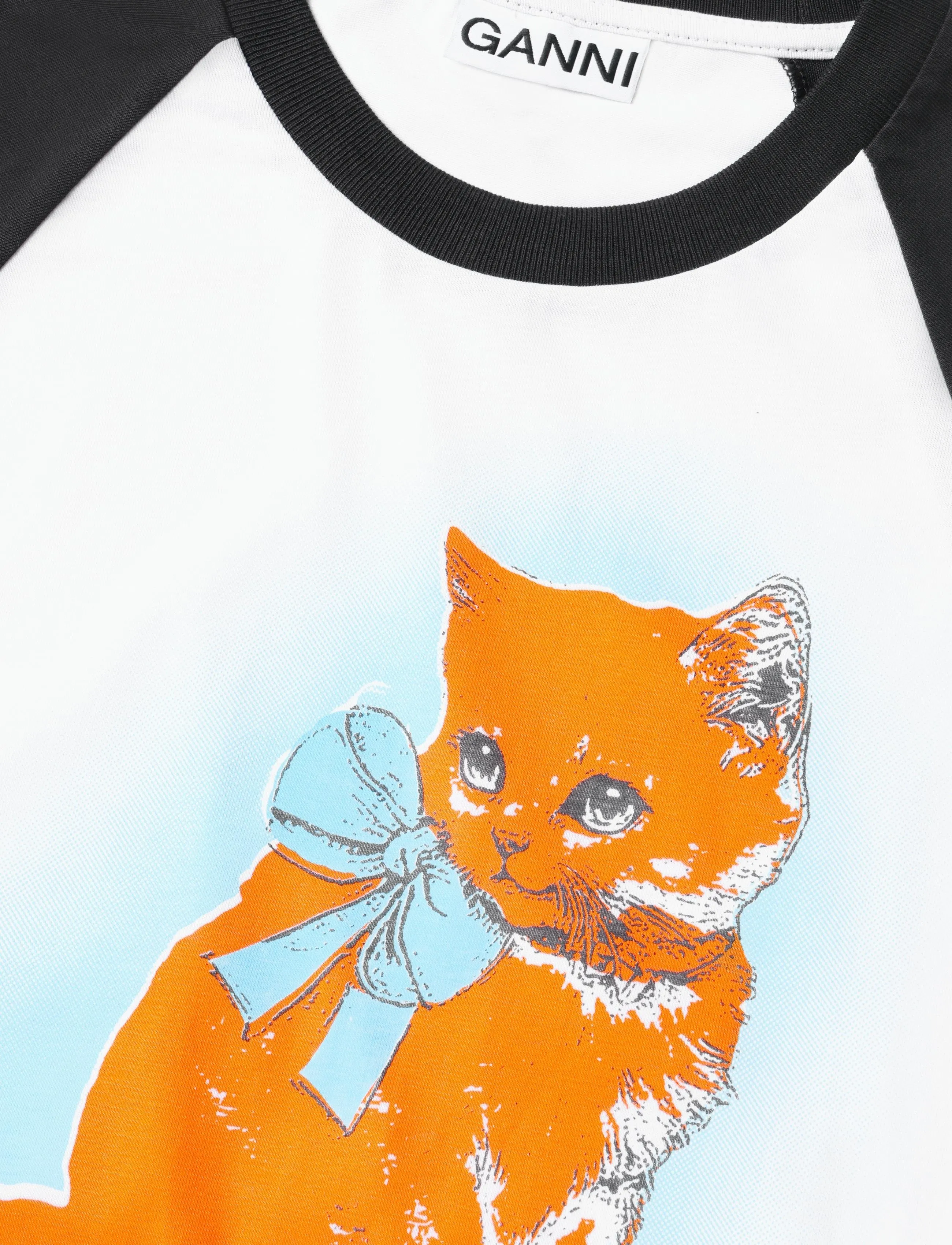 Ganni - Family 3 0 Cat Print Cropped T Shirt - langærmede toppe - white - 5