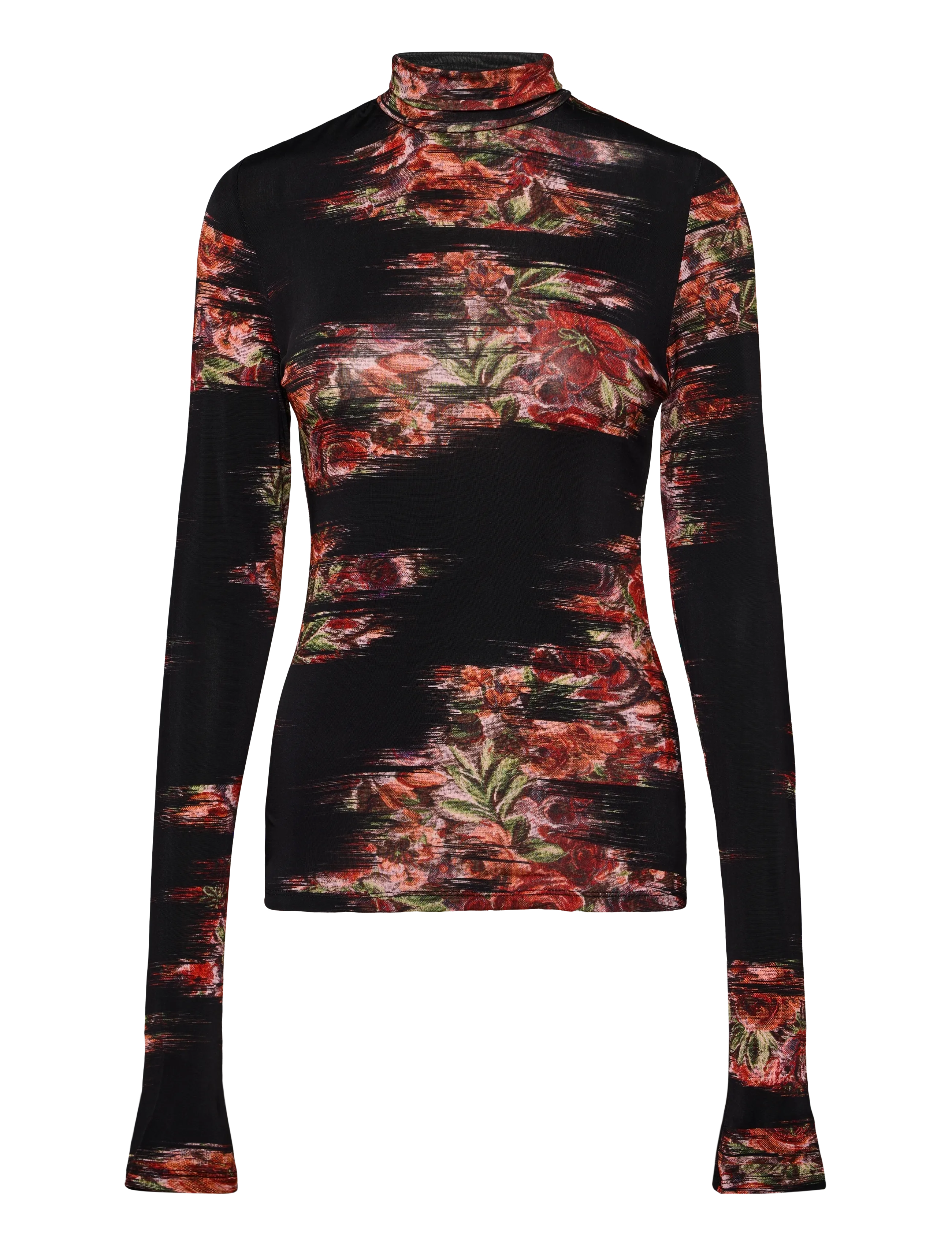 Ganni Floral Jersey Turtleneck - Jumpers - MULTICOLORED / black